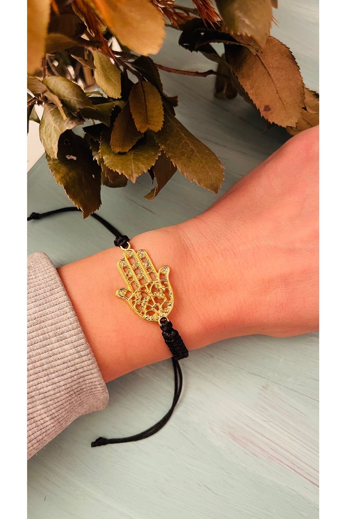 Altın Kaplama Fatma Ana Eli Bilekliği Hediye Kutusu- Ayarlanabilir Bileklik