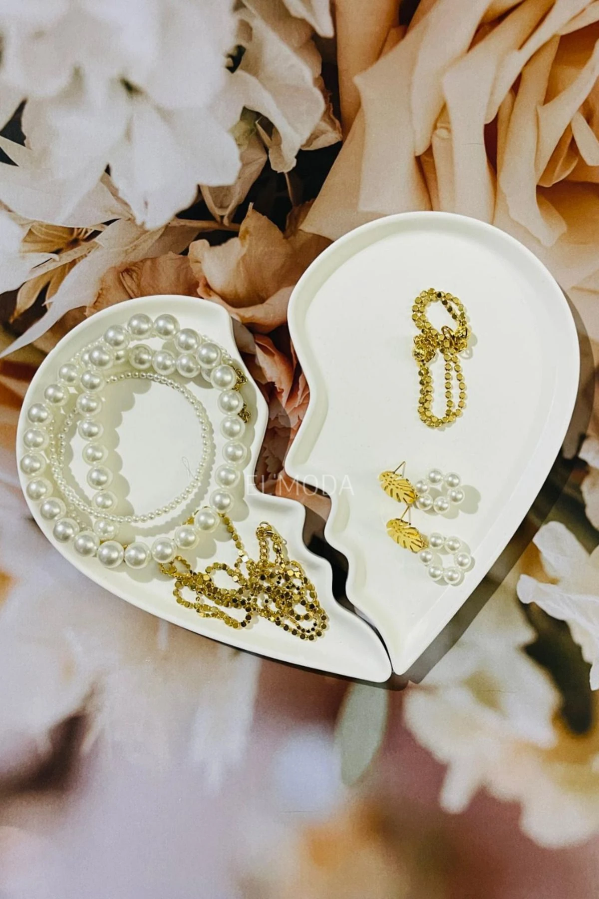 Birleşen Kalp Dekoratif Takı Tabağı, Sunumluk, Mumluk, Takı Çekim Standı, Kırık Kalp Dekoratif Tabak