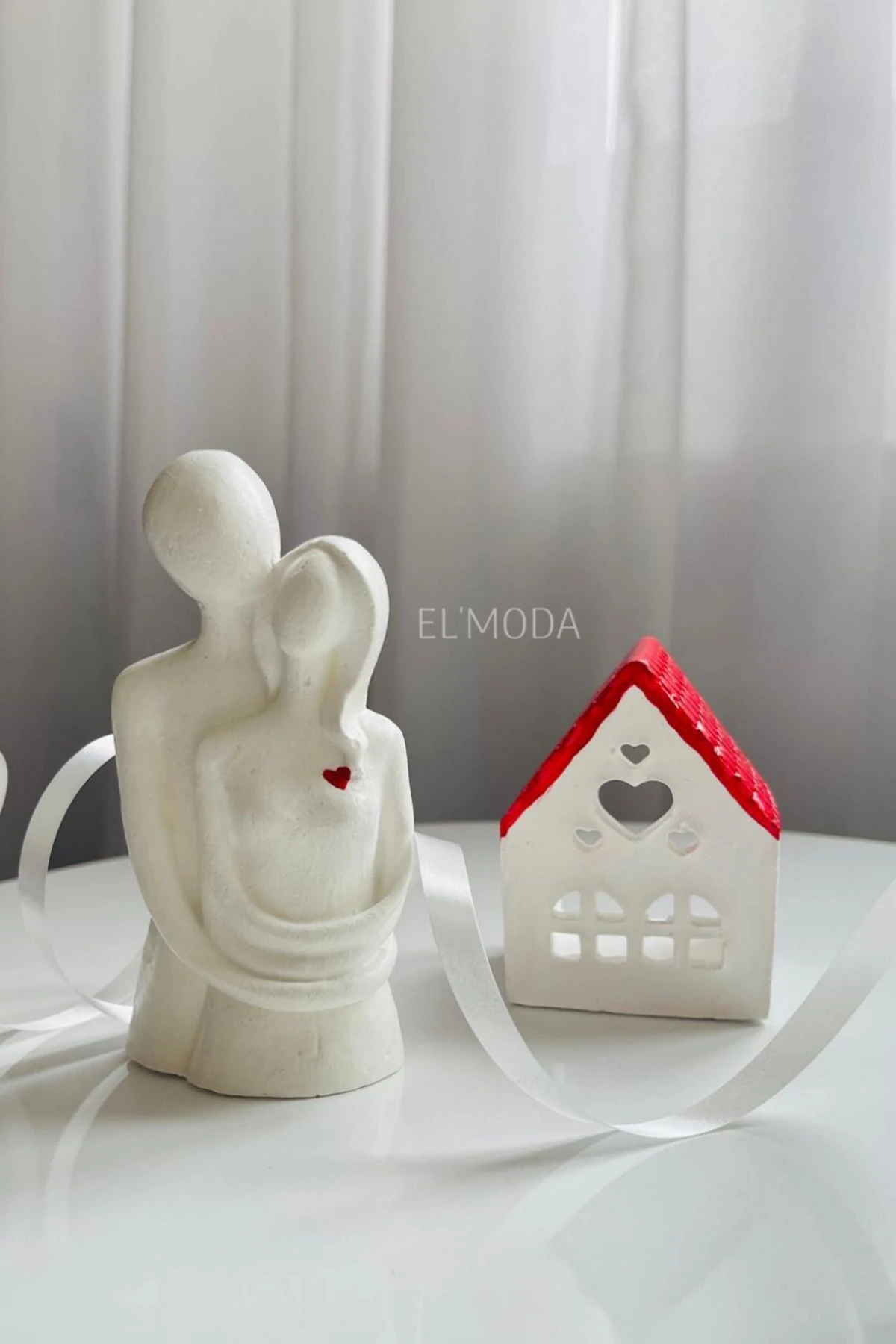 Romantik Sevgililer Günü Hediye Seti-Kalp Detaylı Sevgili Biblo, Aşk Evi Mumluk