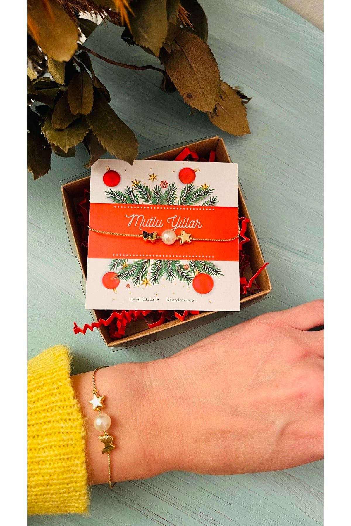 Yılbaşı Hediyesi - Şans Bilekliği - Kelebek, Yıldız Sembollü Ve Incili Bileklik