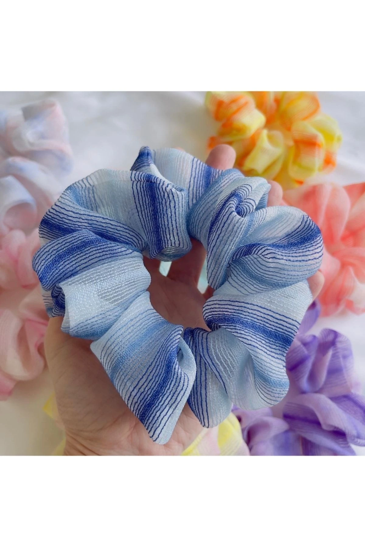 Renkli Çizgili Organze Toka / 5’li