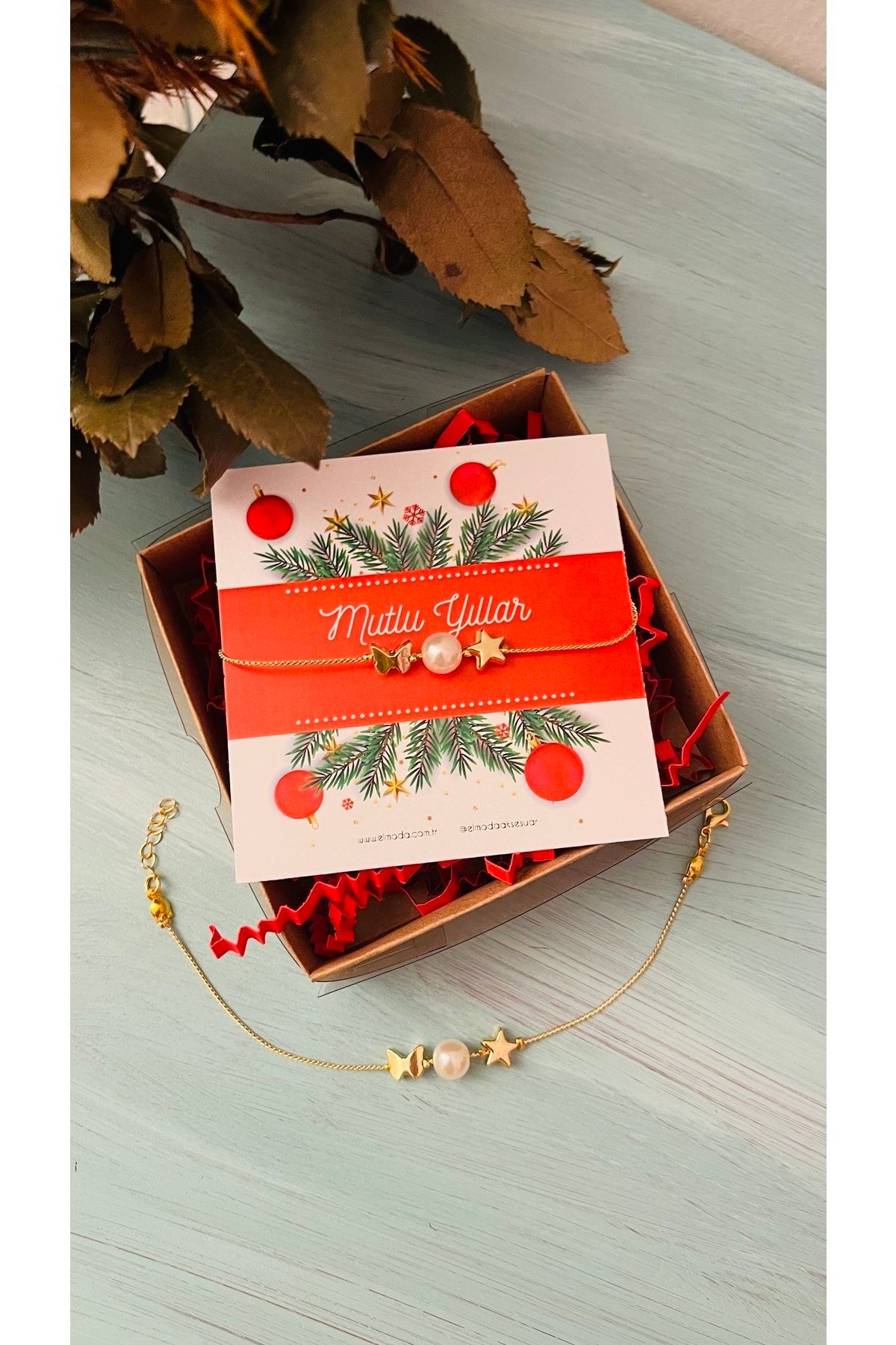 Yılbaşı Hediyesi - Şans Bilekliği - Kelebek, Yıldız Sembollü Ve Incili Bileklik