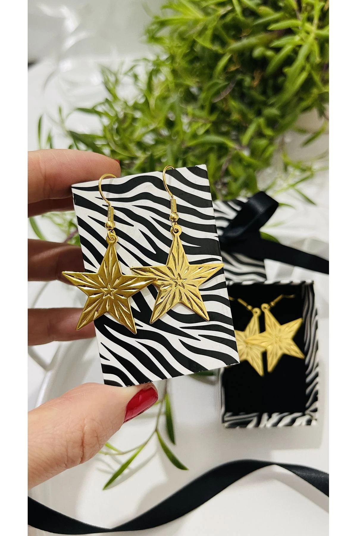 Altın Kaplama Sallantılı Yıldız Küpe - Küpe