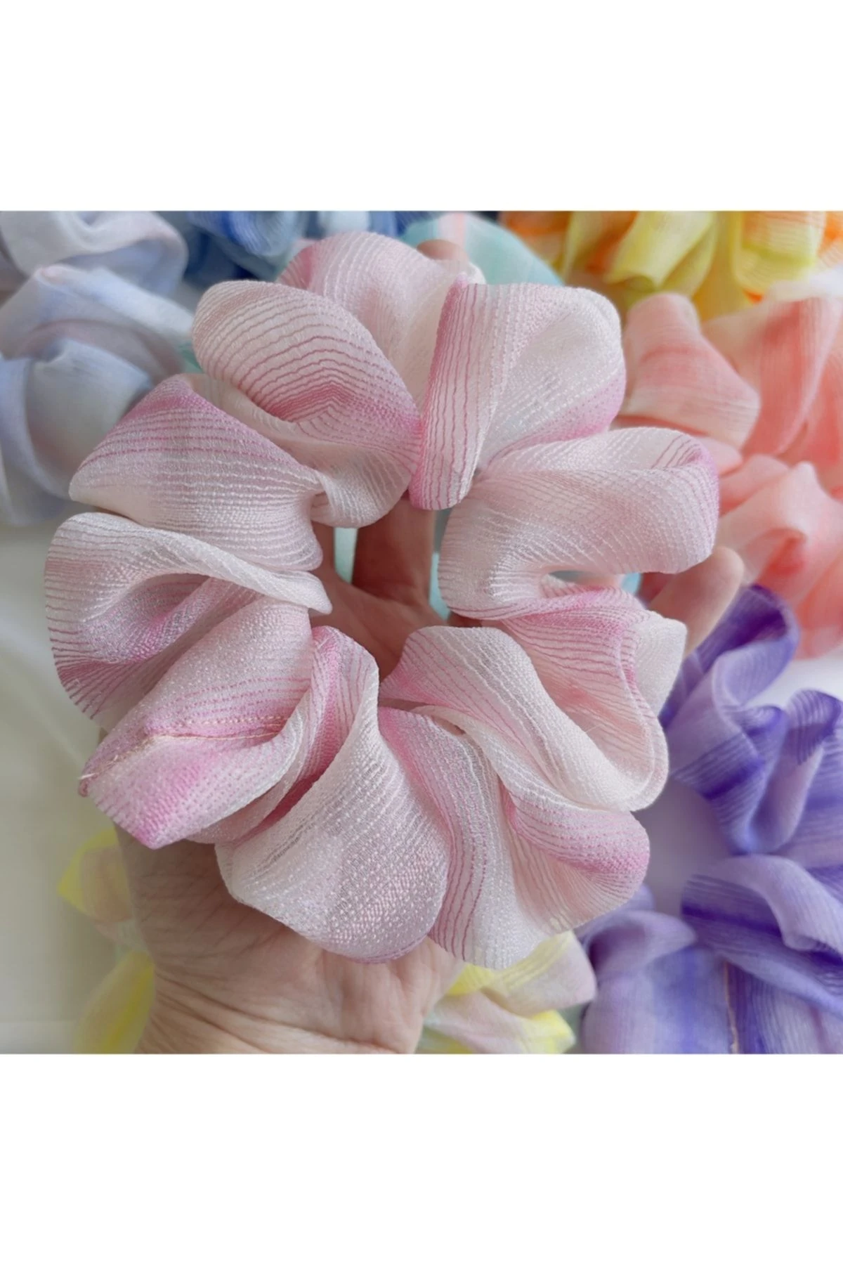 Renkli Çizgili Organze Toka / 5’li