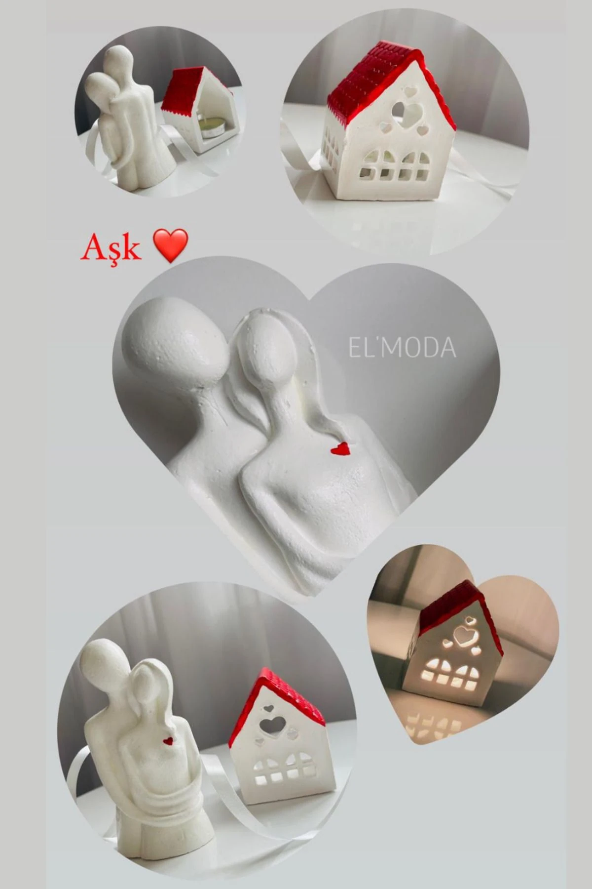 Romantik Sevgililer Günü Hediye Seti-Kalp Detaylı Sevgili Biblo, Aşk Evi Mumluk