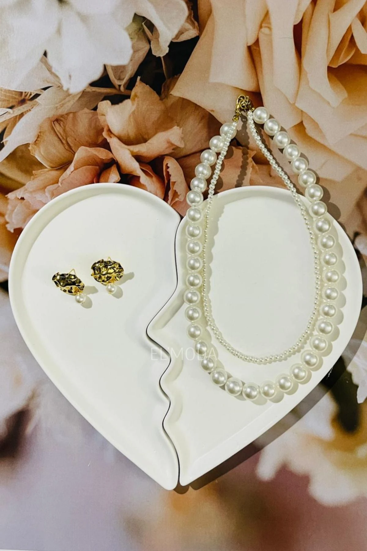 Birleşen Kalp Dekoratif Takı Tabağı, Sunumluk, Mumluk, Takı Çekim Standı, Kırık Kalp Dekoratif Tabak