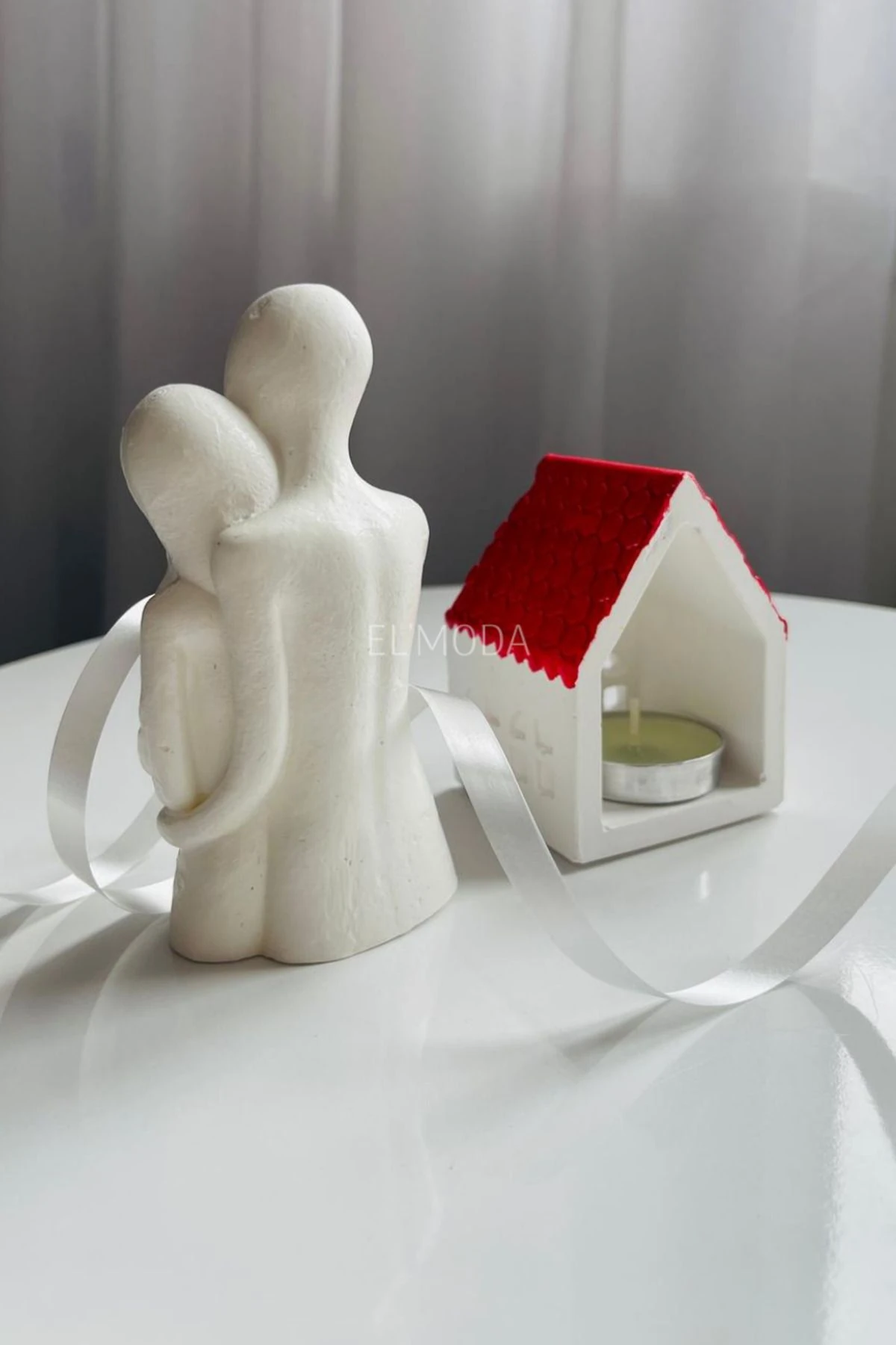 Romantik Sevgililer Günü Hediye Seti-Kalp Detaylı Sevgili Biblo, Aşk Evi Mumluk, Kalpli Yüzük Tutucu