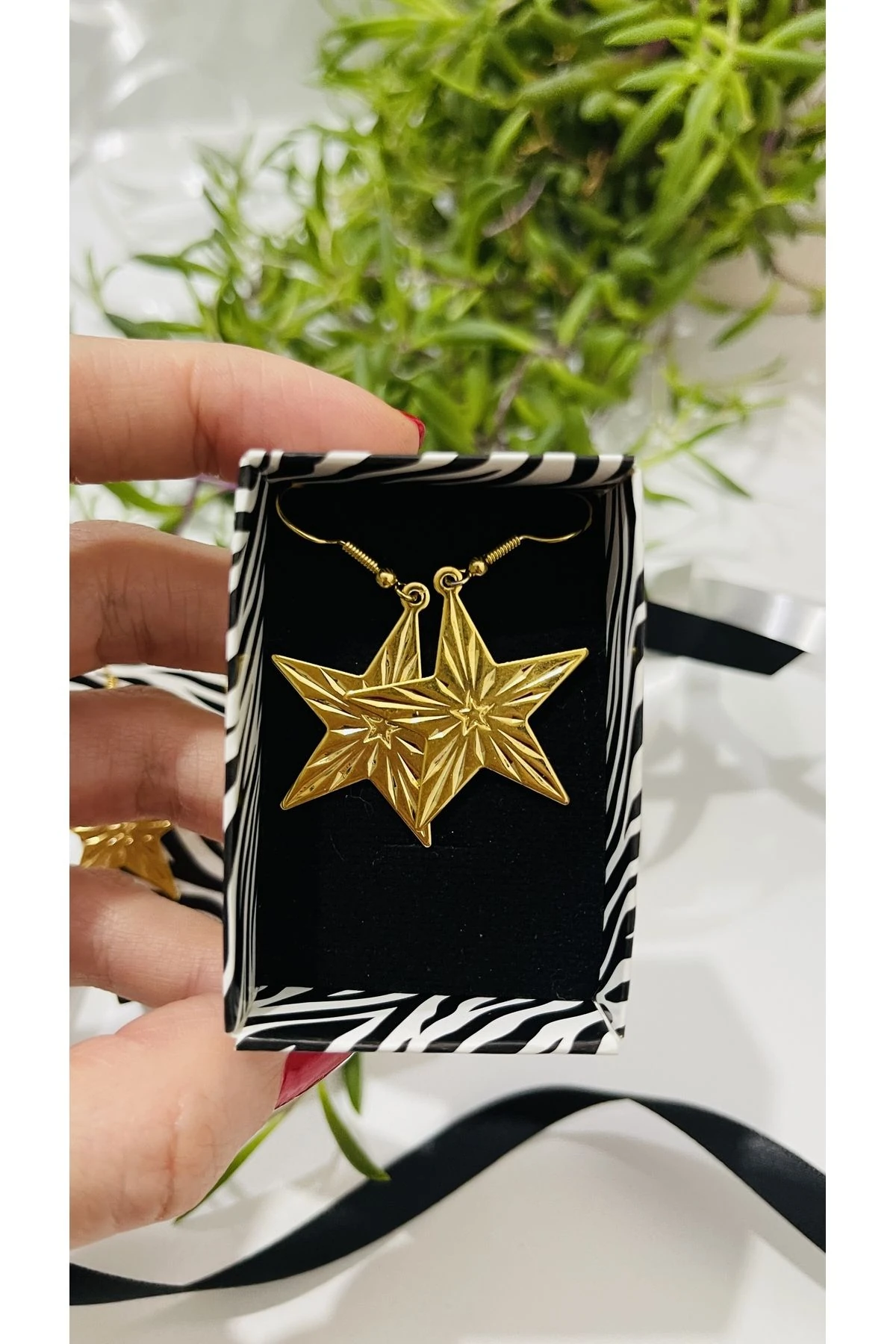 Altın Kaplama Sallantılı Yıldız Küpe - Küpe