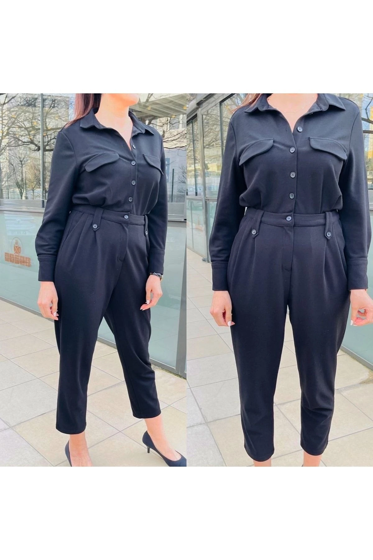 Kemerli Siyah Tulum - Hotfashion