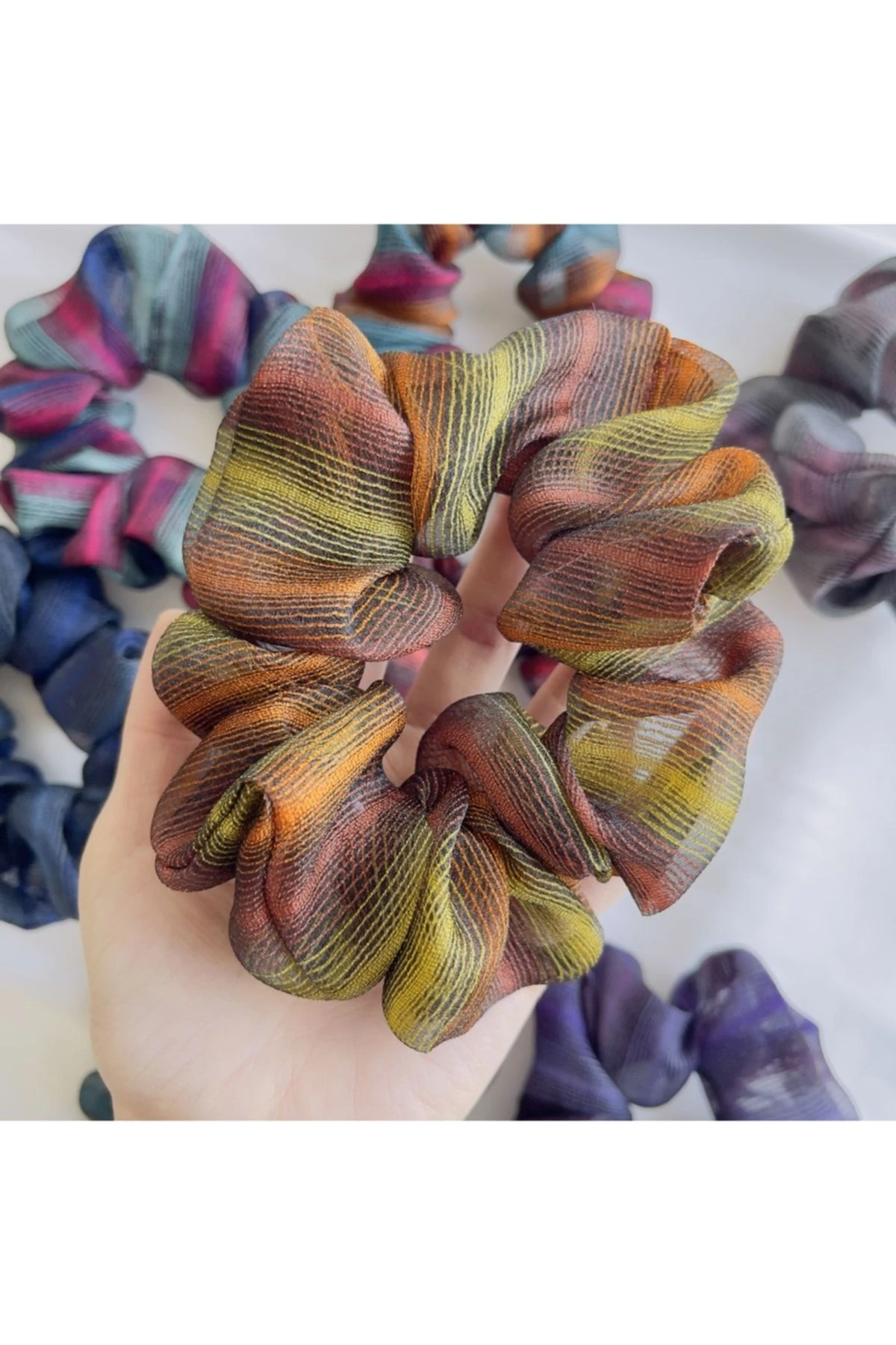 Renkli Çizgili Organze Toka / 5’li