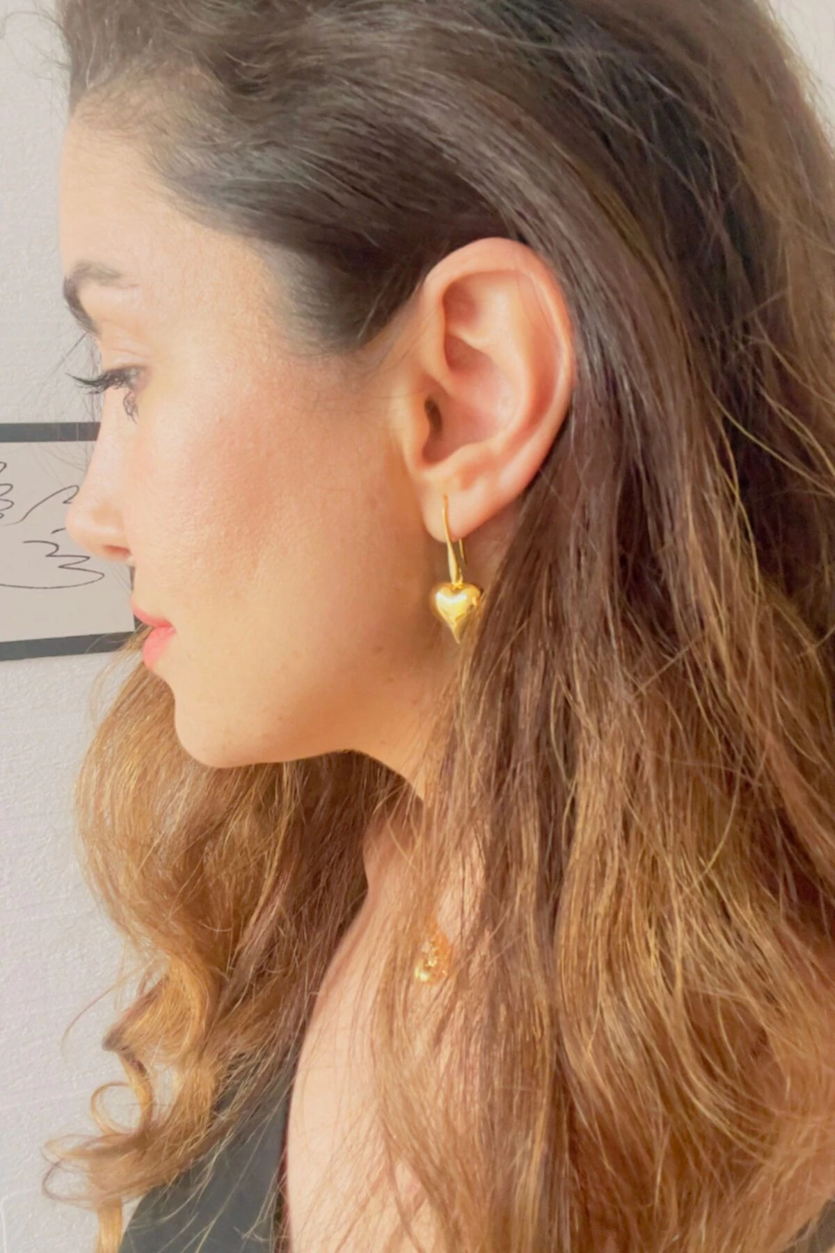 Altın Kaplama Kalpli Sallantılı Küpe