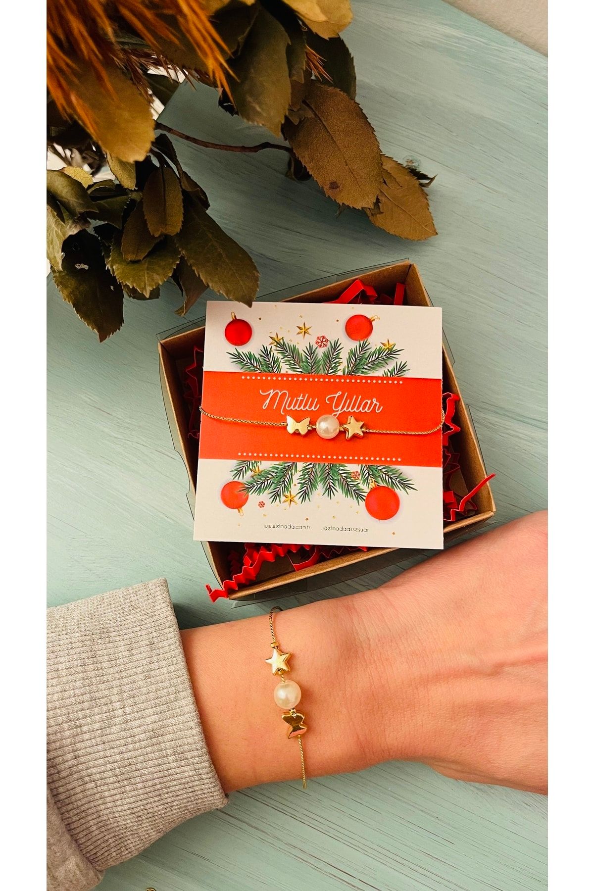 Yılbaşı Hediyesi - Şans Bilekliği - Kelebek, Yıldız Sembollü Ve Incili Bileklik
