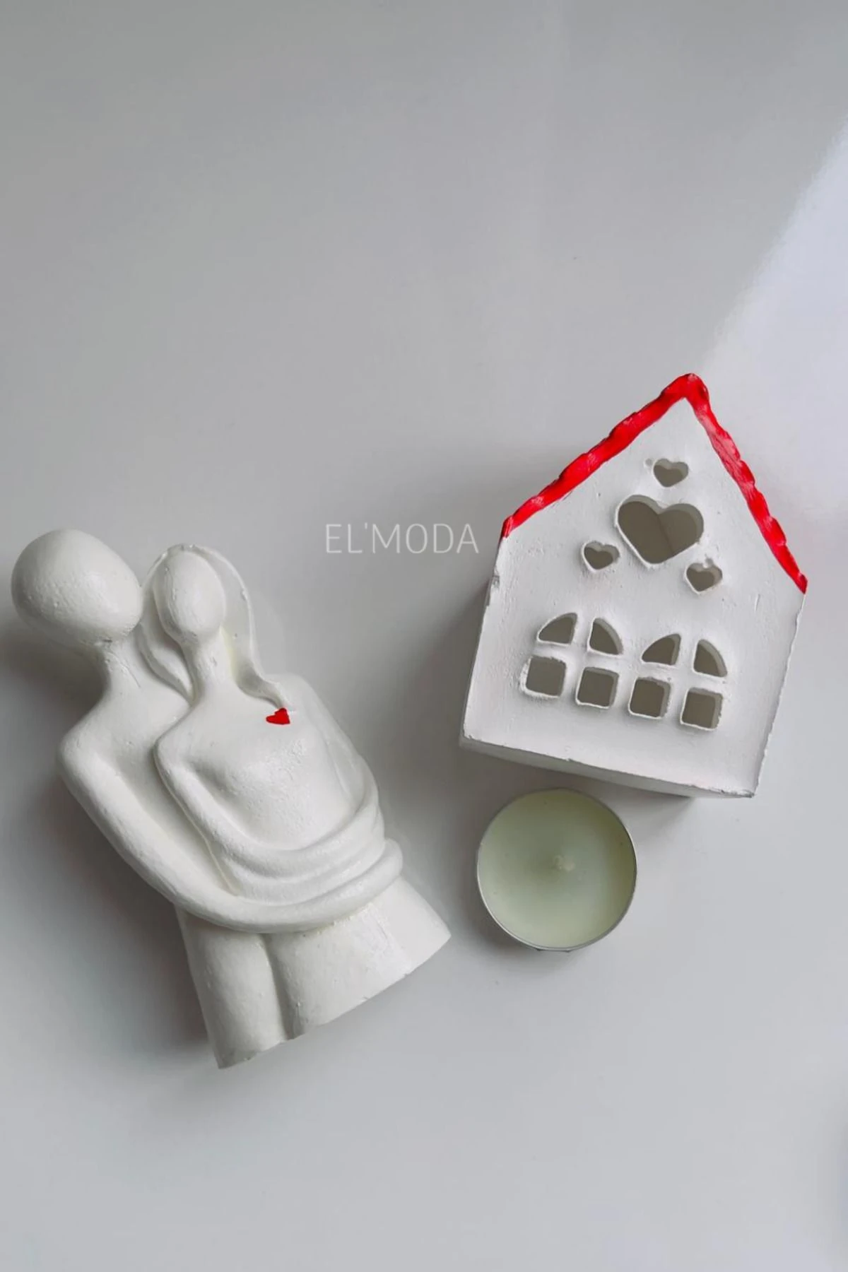 Romantik Sevgililer Günü Hediye Seti-Kalp Detaylı Sevgili Biblo, Aşk Evi Mumluk