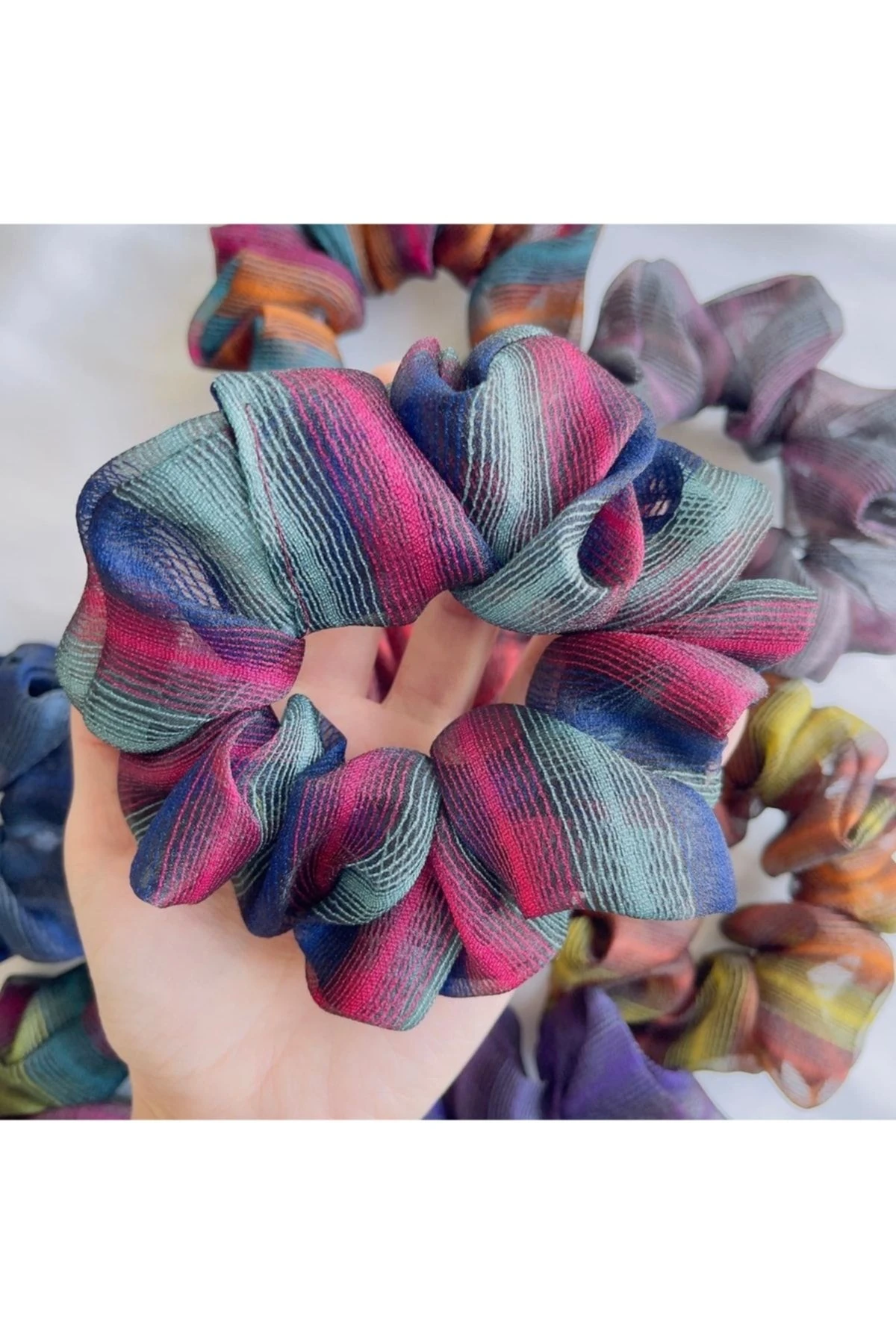 Renkli Çizgili Organze Toka / 5’li