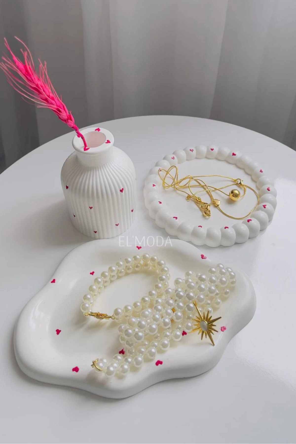 Kalp Desenli Bulut ve Bubble Takı Tabağı & Vazo