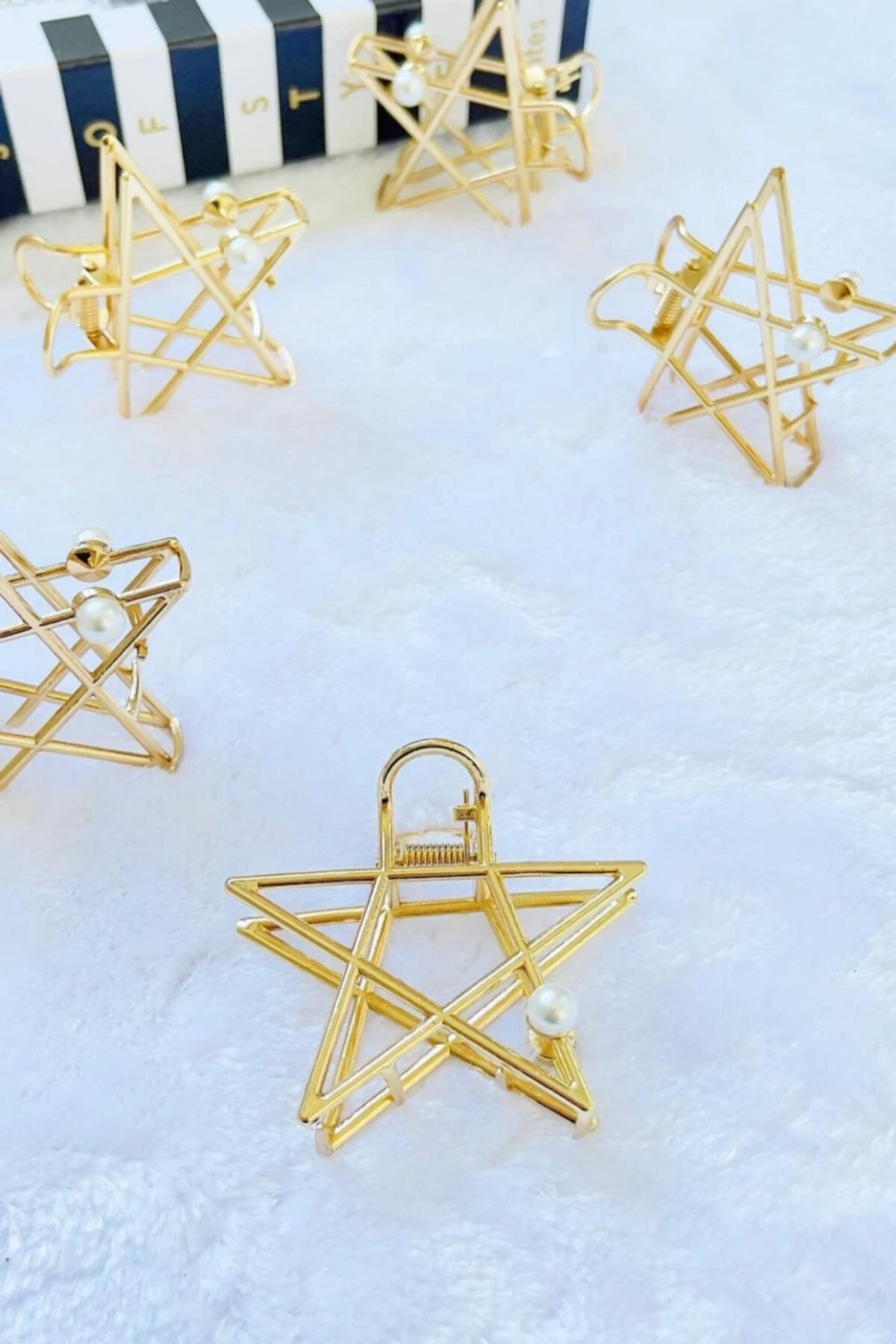 Gold Rengi Incili Yıldız Metal Mandal Toka