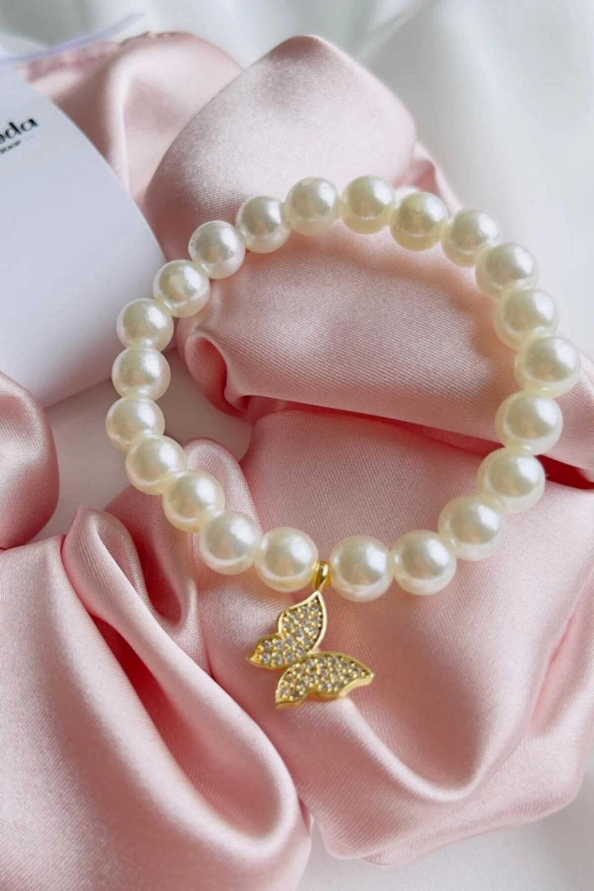 Taşlı Kelebek Detaylı İnci Bileklik