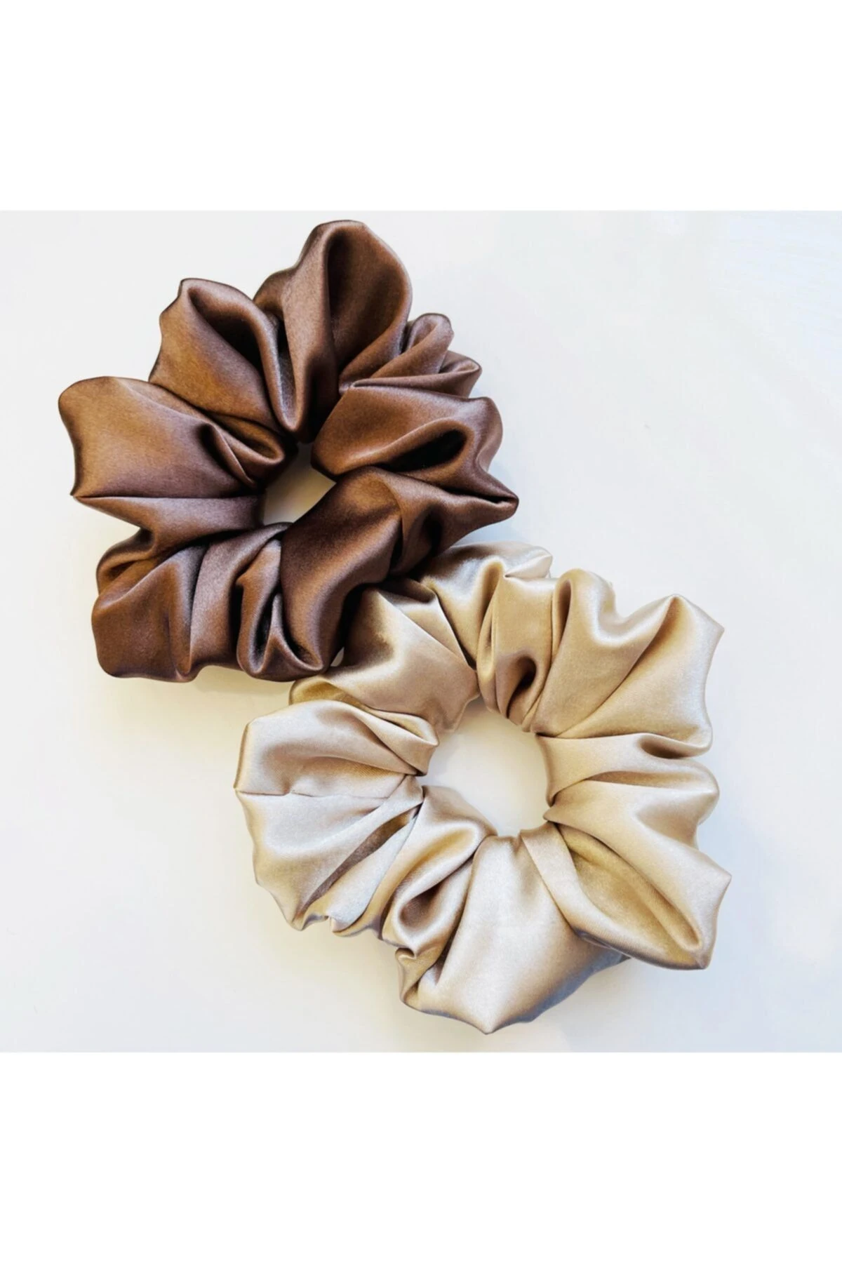 Saten Lastikli Toka / 2’li Set/ Kahve-bej