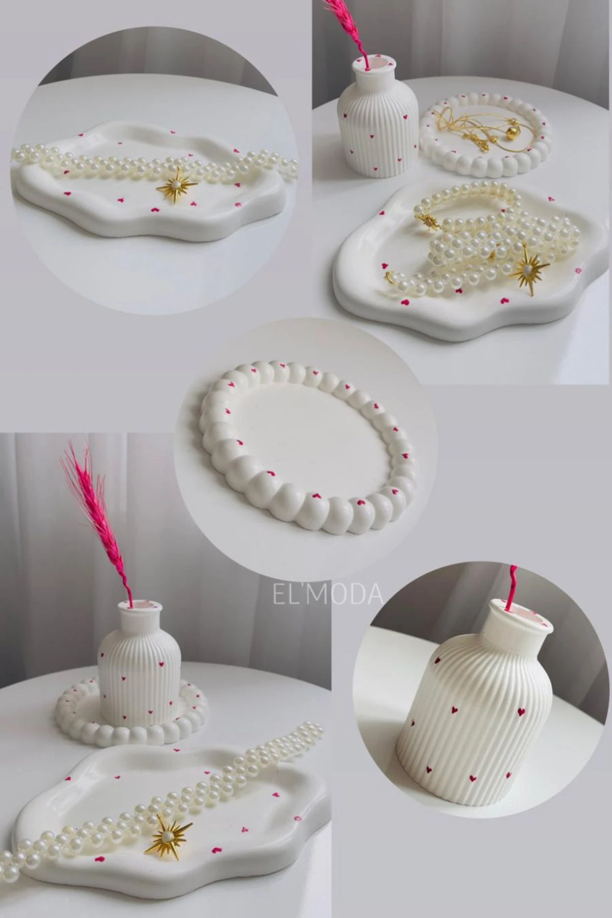 Kalp Desenli Bulut ve Bubble Takı Tabağı & Vazo