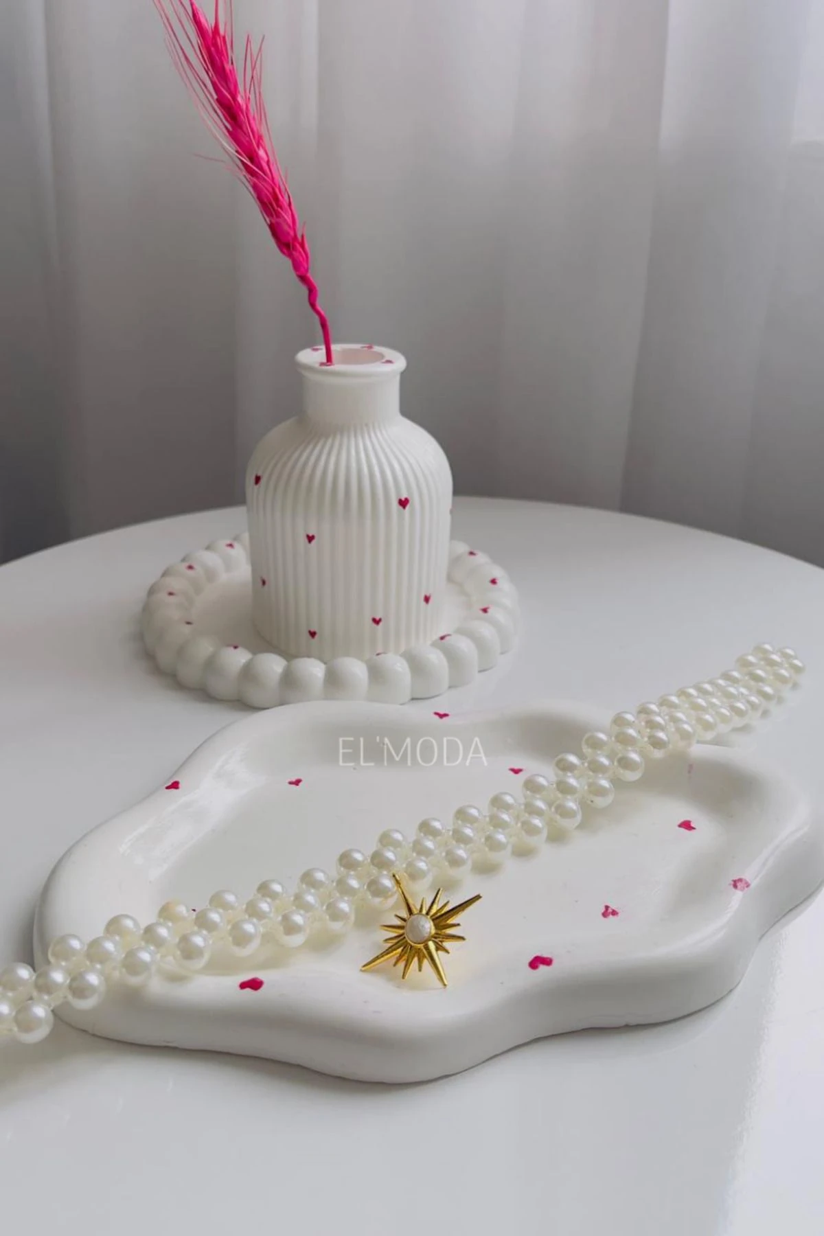 Kalp Desenli Bulut ve Bubble Takı Tabağı & Vazo