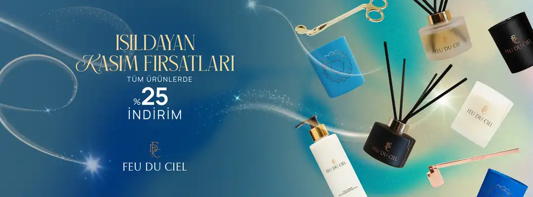 Tüm ürünlerde geçerli %25 indirimden yararlanın. Kokulu mum çeşitleri, ylang ylang oda kokusu çeşitleri ve daha fazlası için FEU DU CIEL'in online mağazasını ziyaret edin.