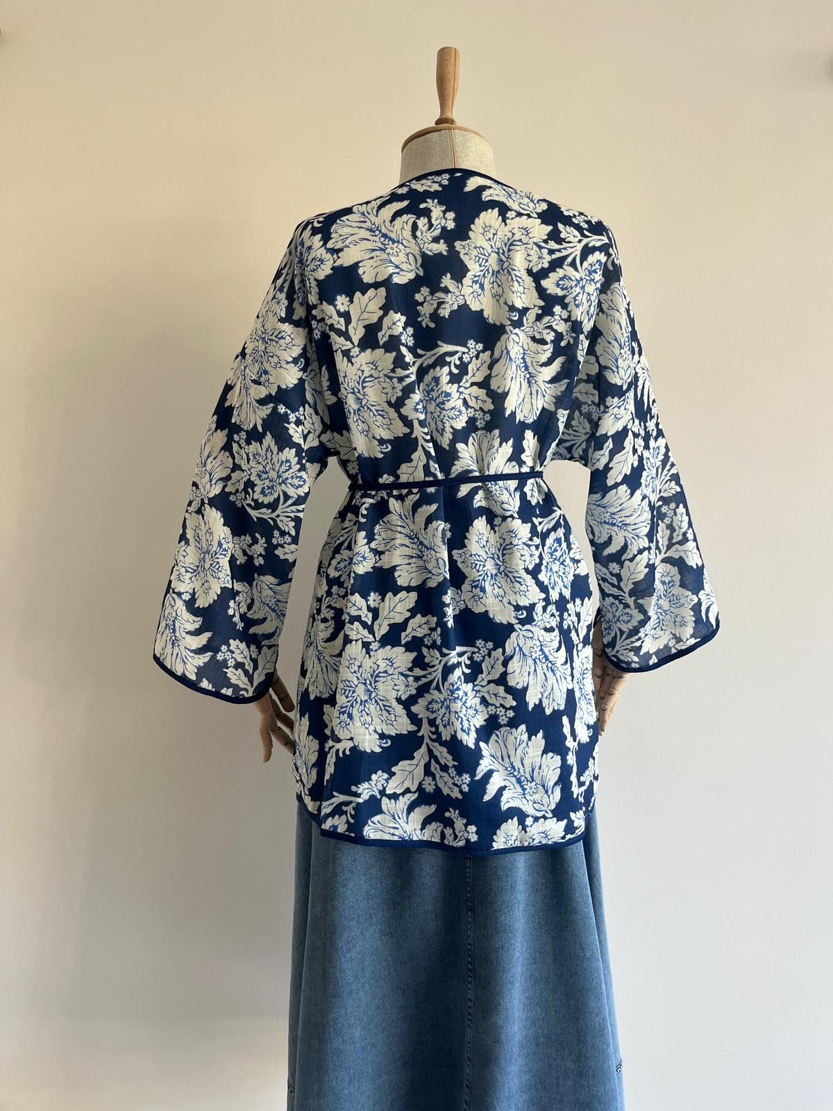 Desenli Keten Kimono