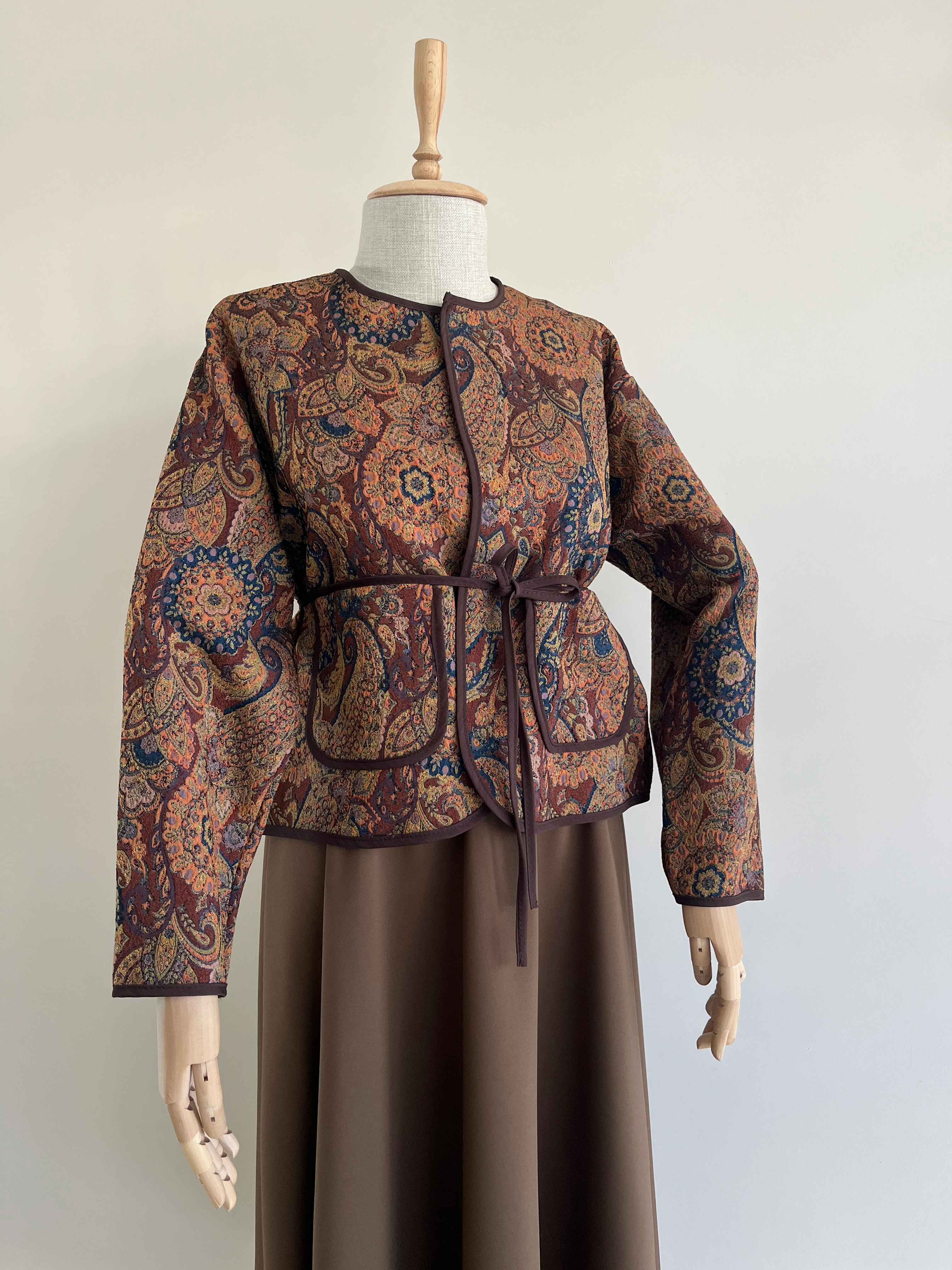 Kahverengi Etnik Desenli Ceket