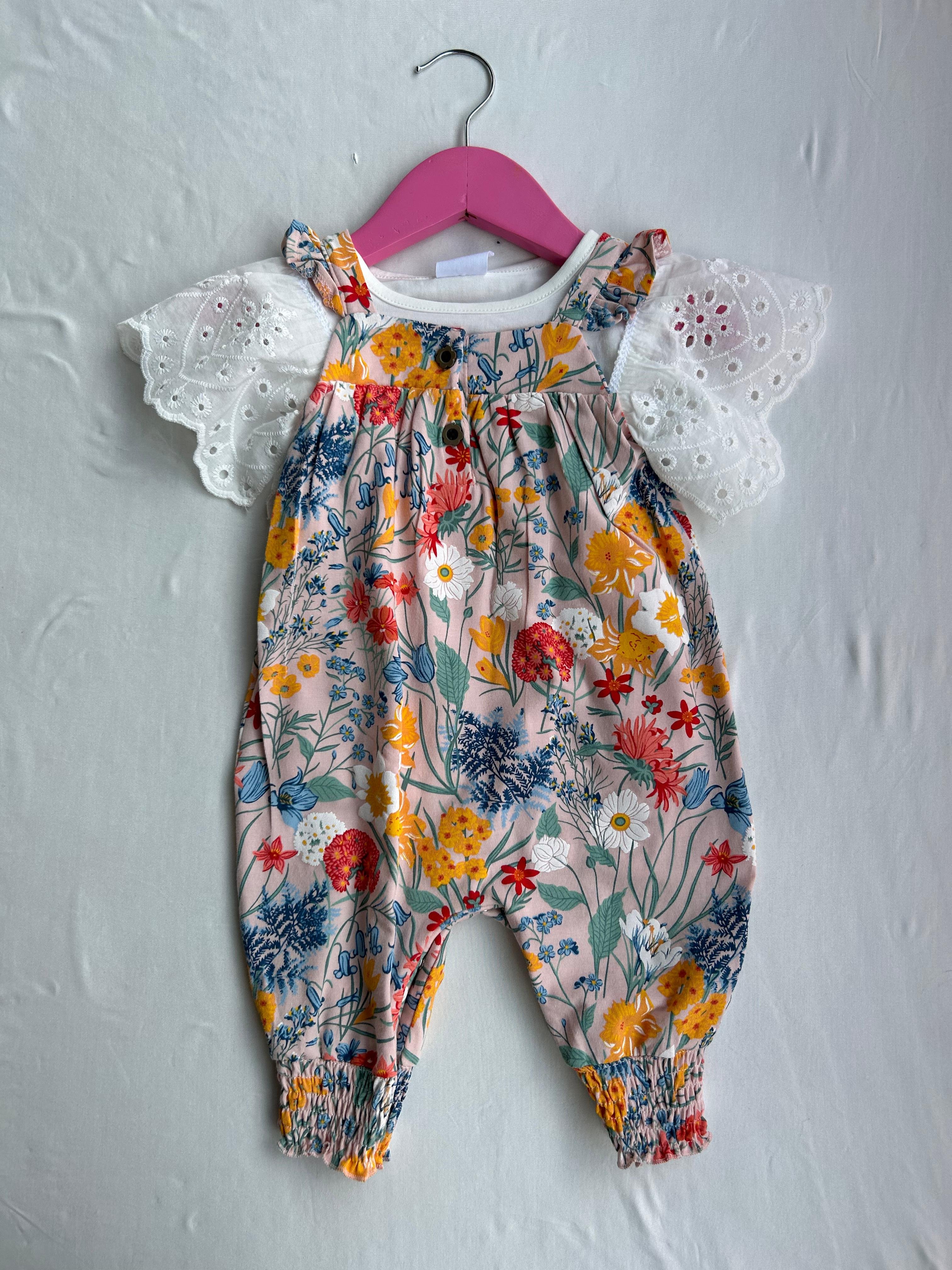 Floral combed cotton snap jumpsuit