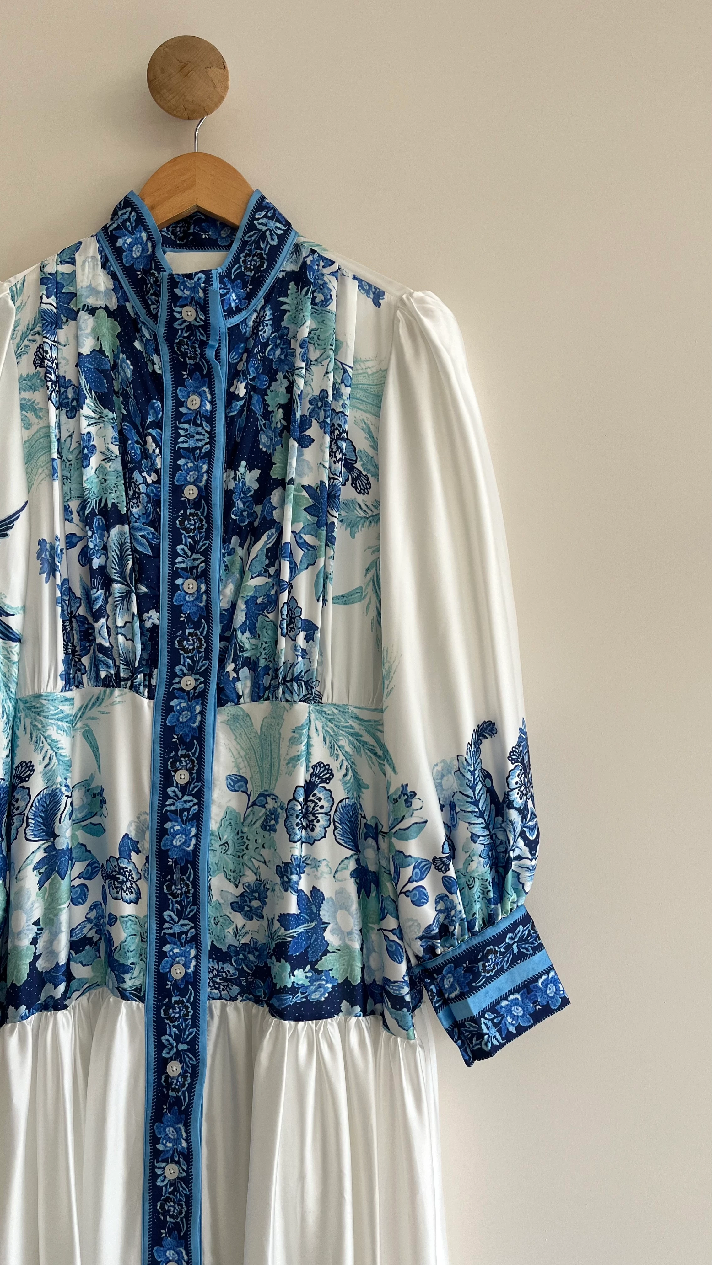 Mavi Saten Tasarım Elbise