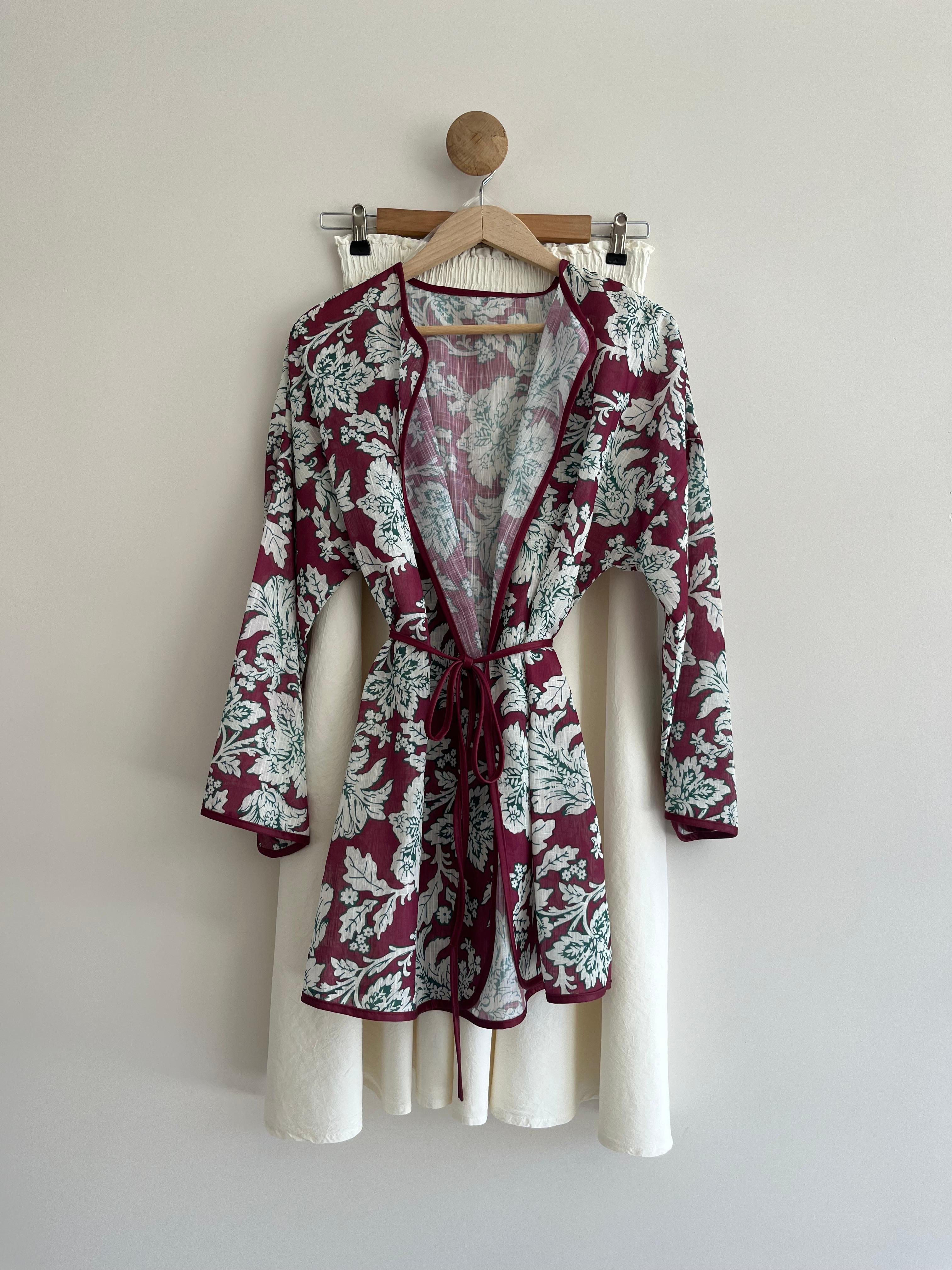 Desenli Keten Kimono