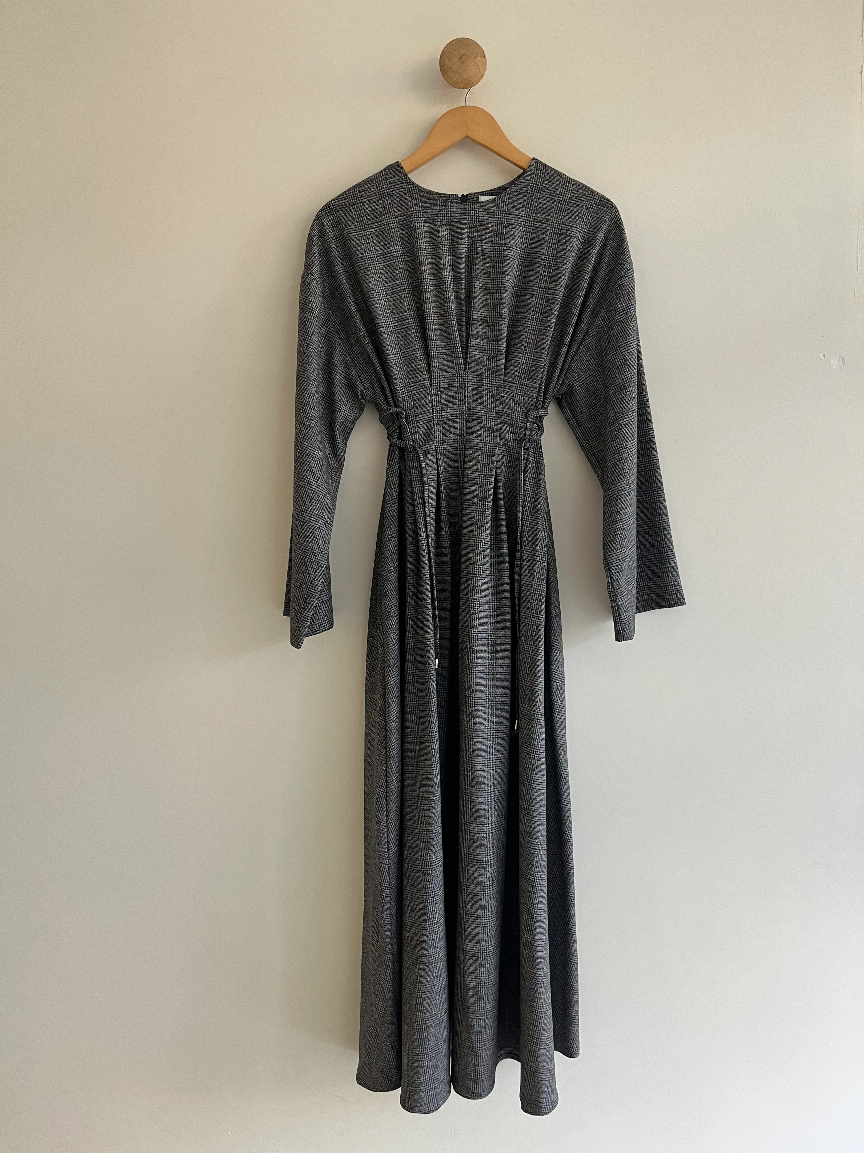 Bağlama Detaylı Ekose Elbise