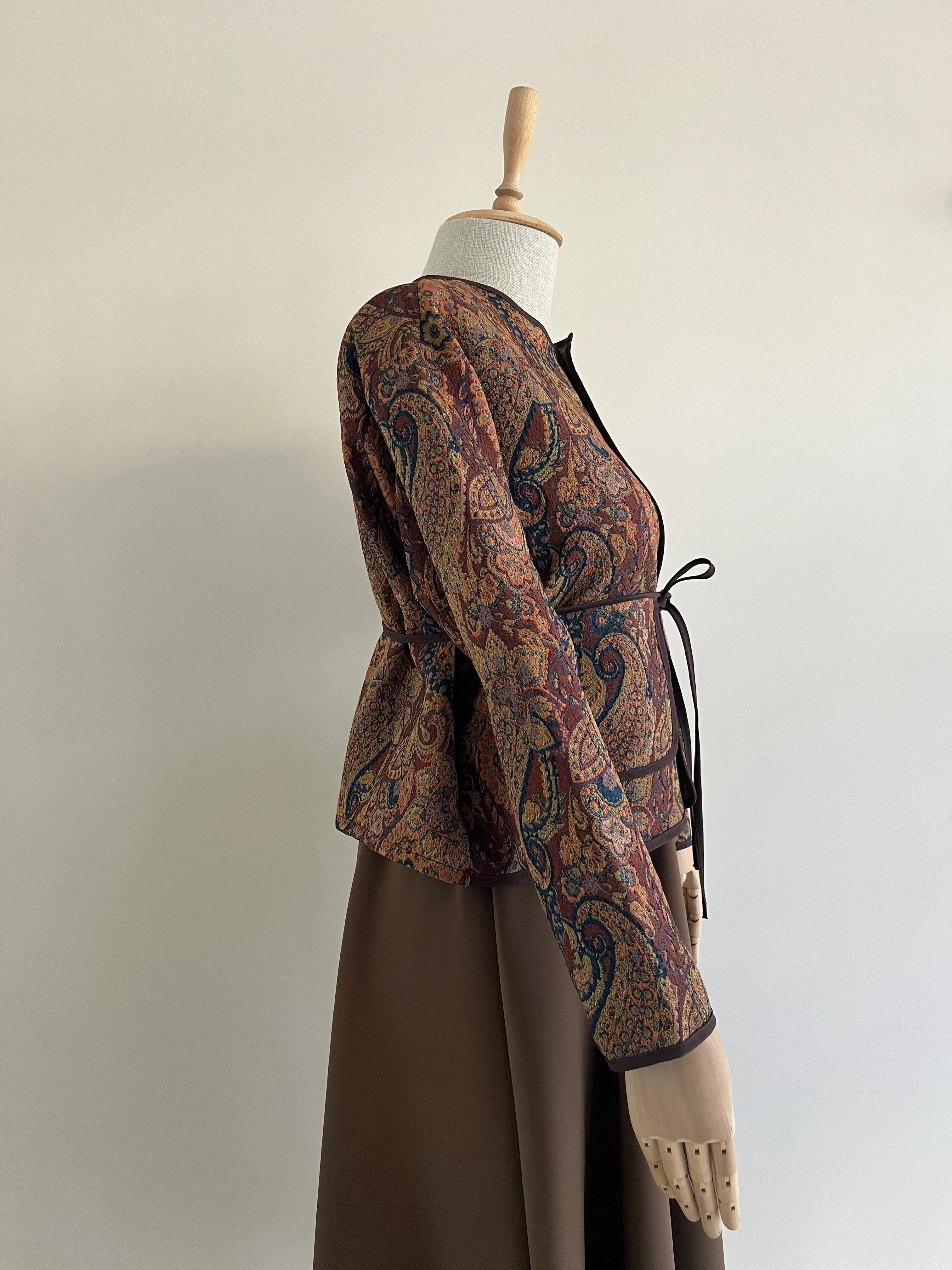 Kahverengi Etnik Desenli Ceket