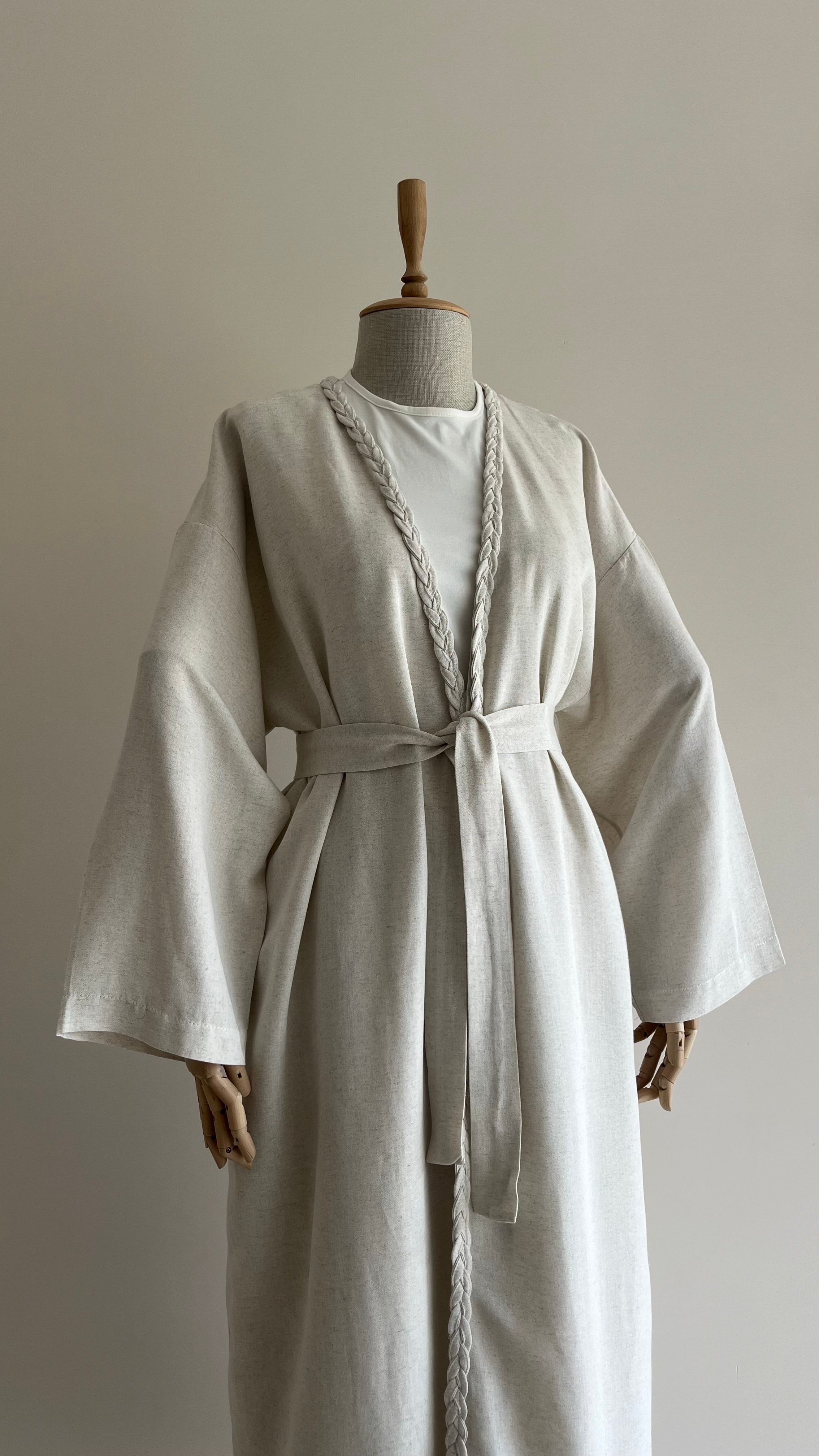 Örgü Detaylı Keten Kimono