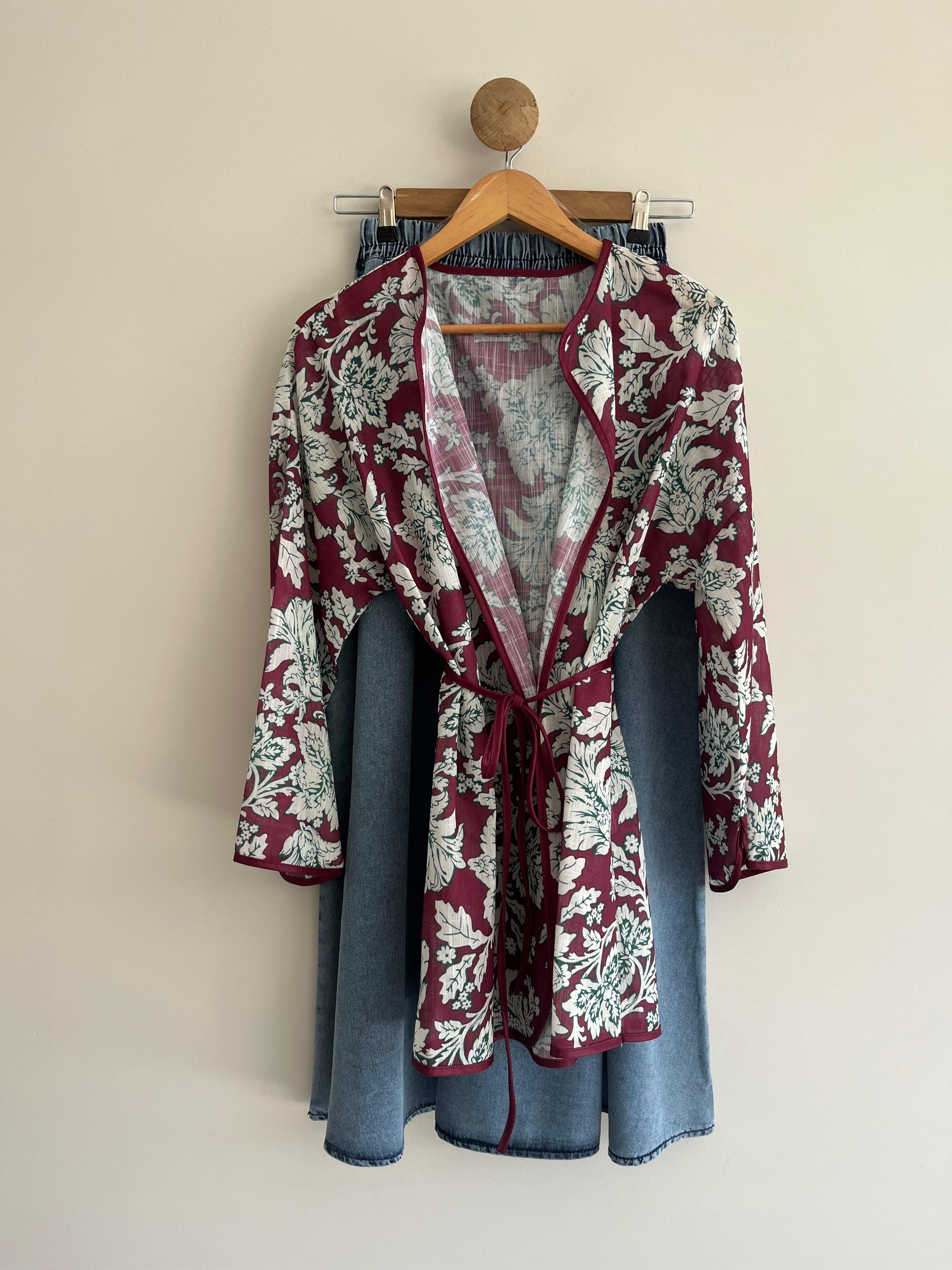 Desenli Keten Kimono