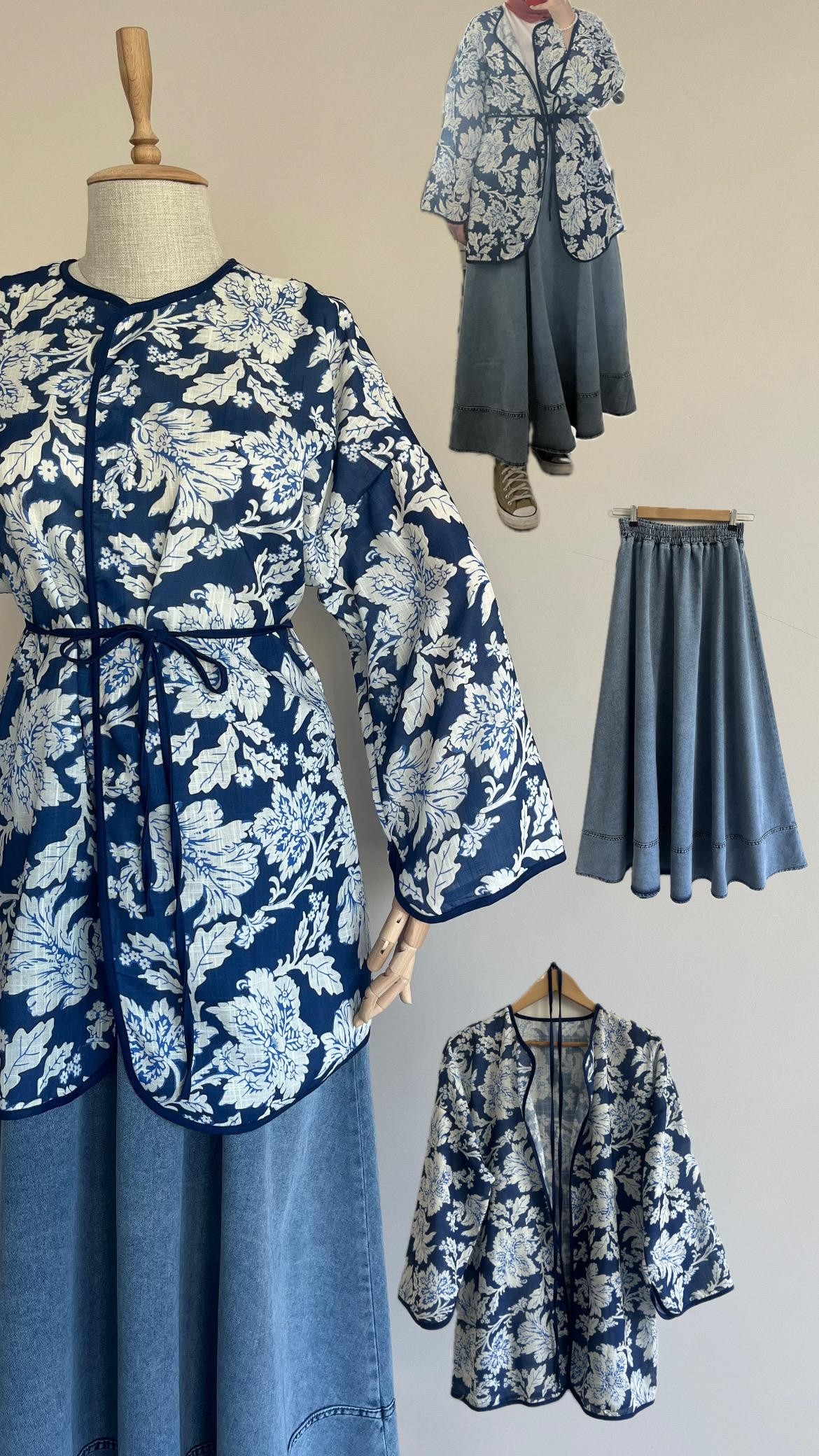 Desenli Keten Kimono
