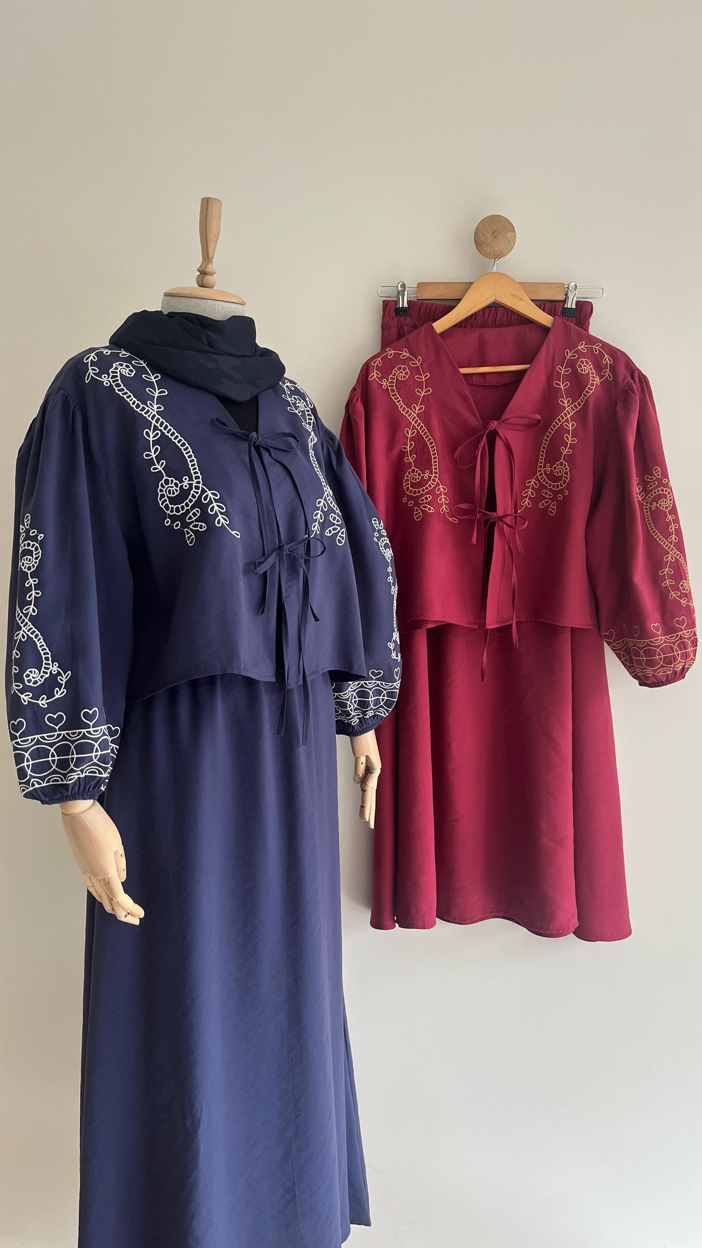 Lace-up Embroidered Skirt Suit