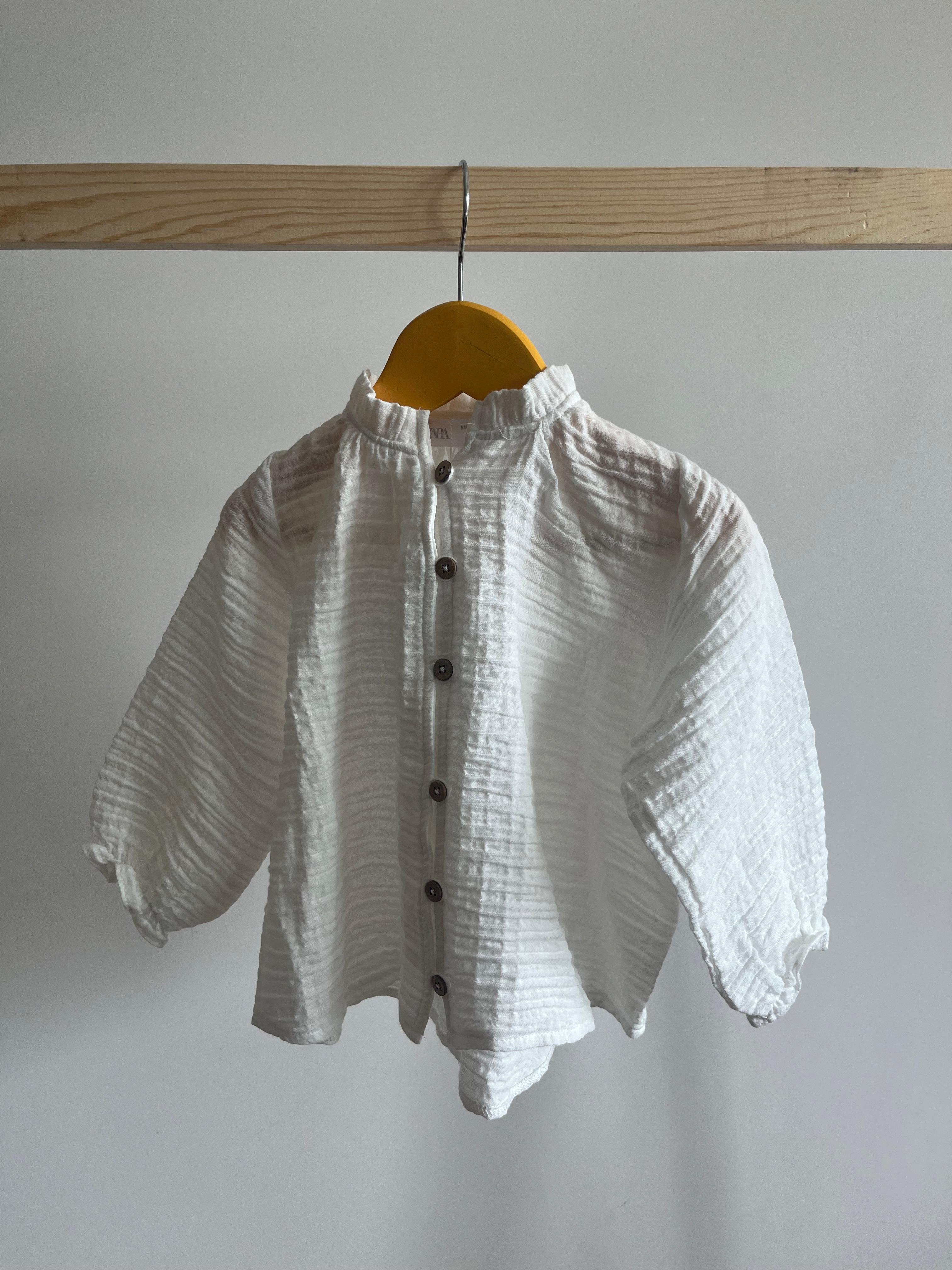 White Muslin Wooden Button Shirt