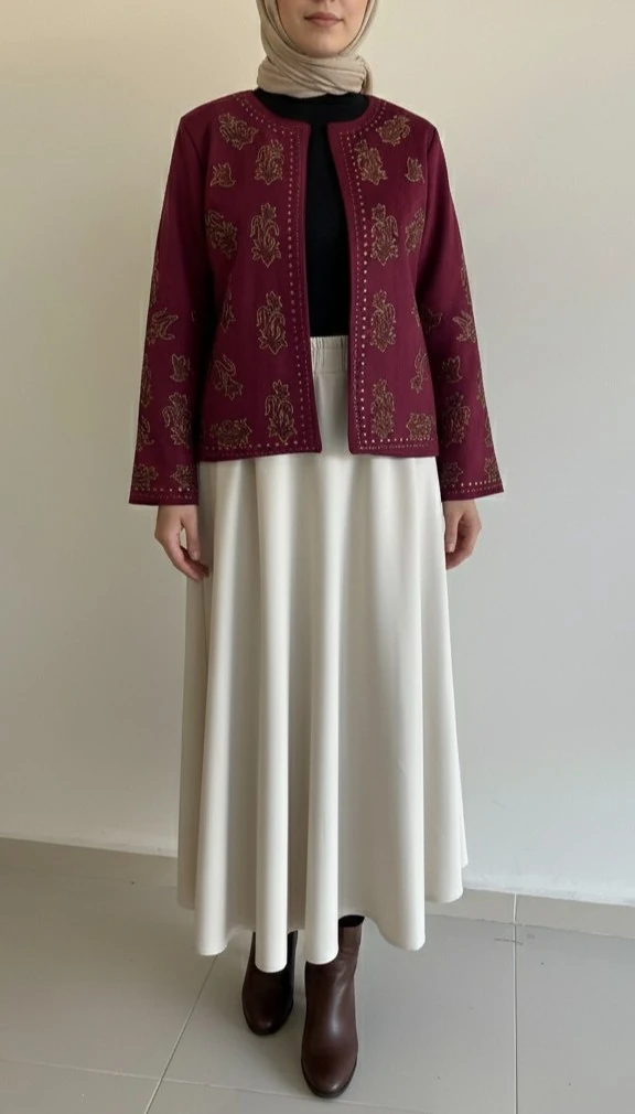 Boncuk İşlemeli Astarlı Süet Ceket