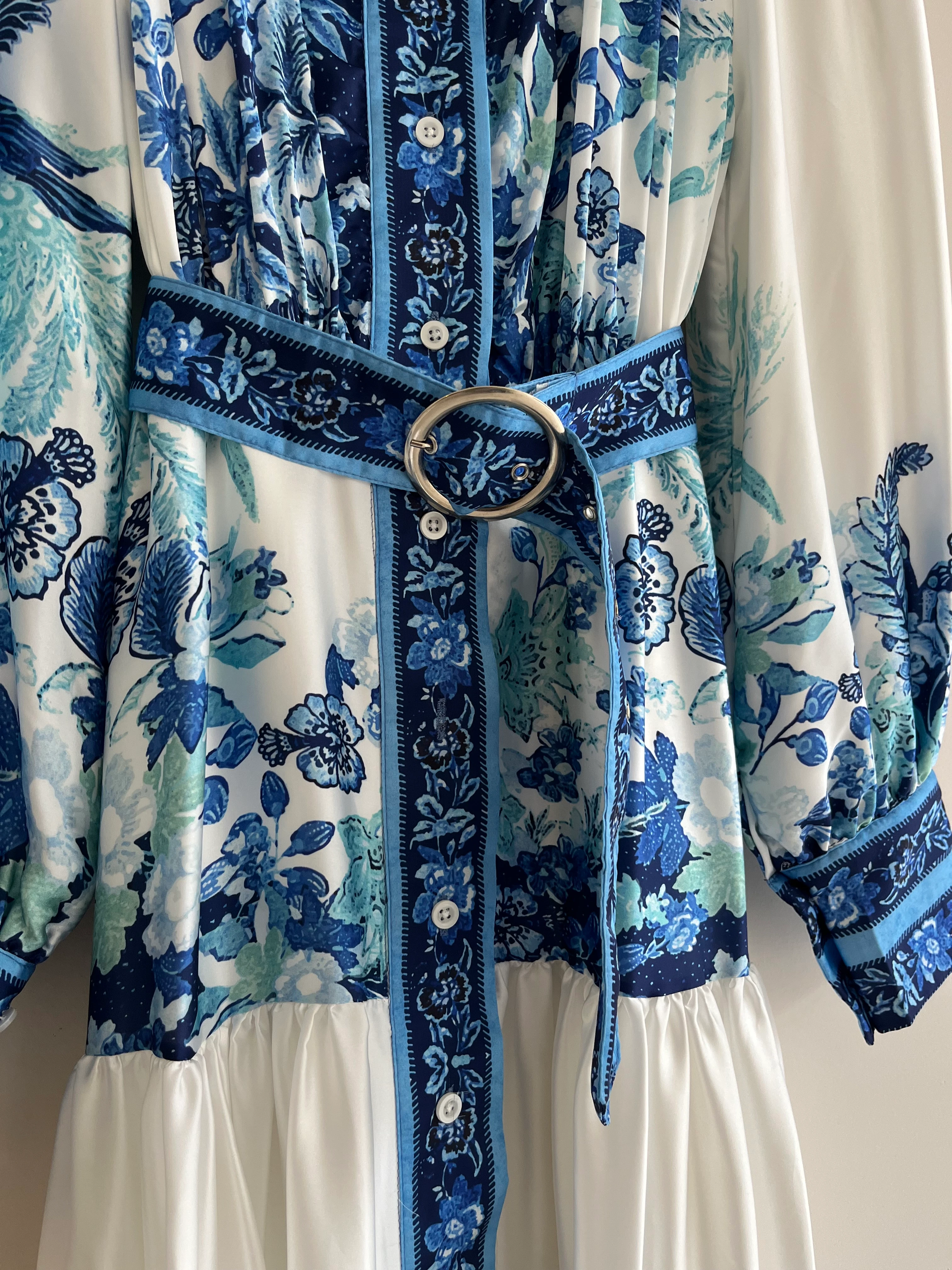 Mavi Saten Tasarım Elbise