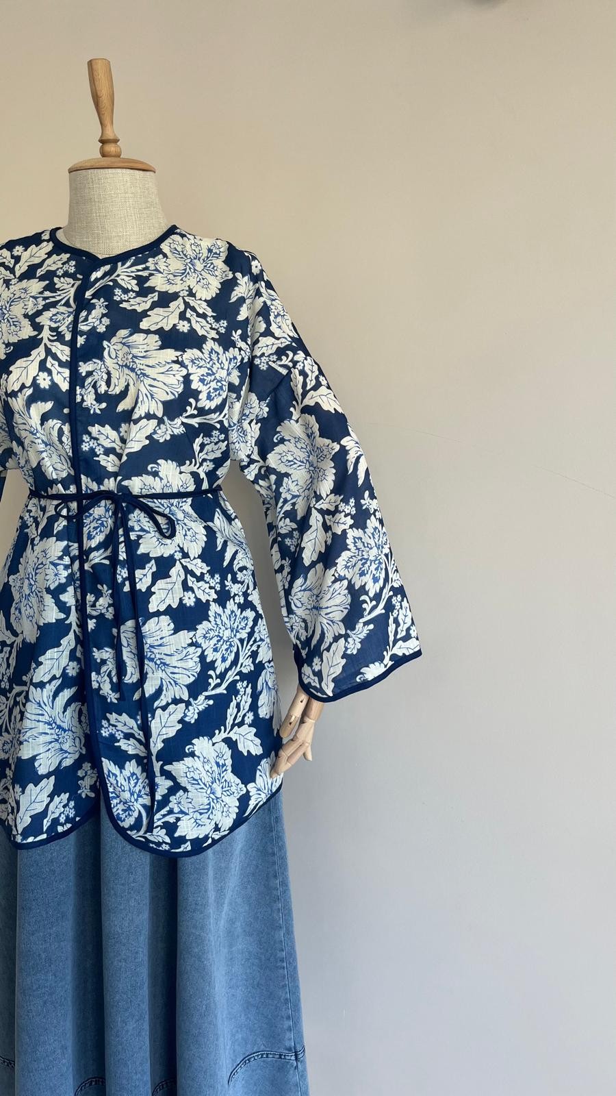 Desenli Keten Kimono