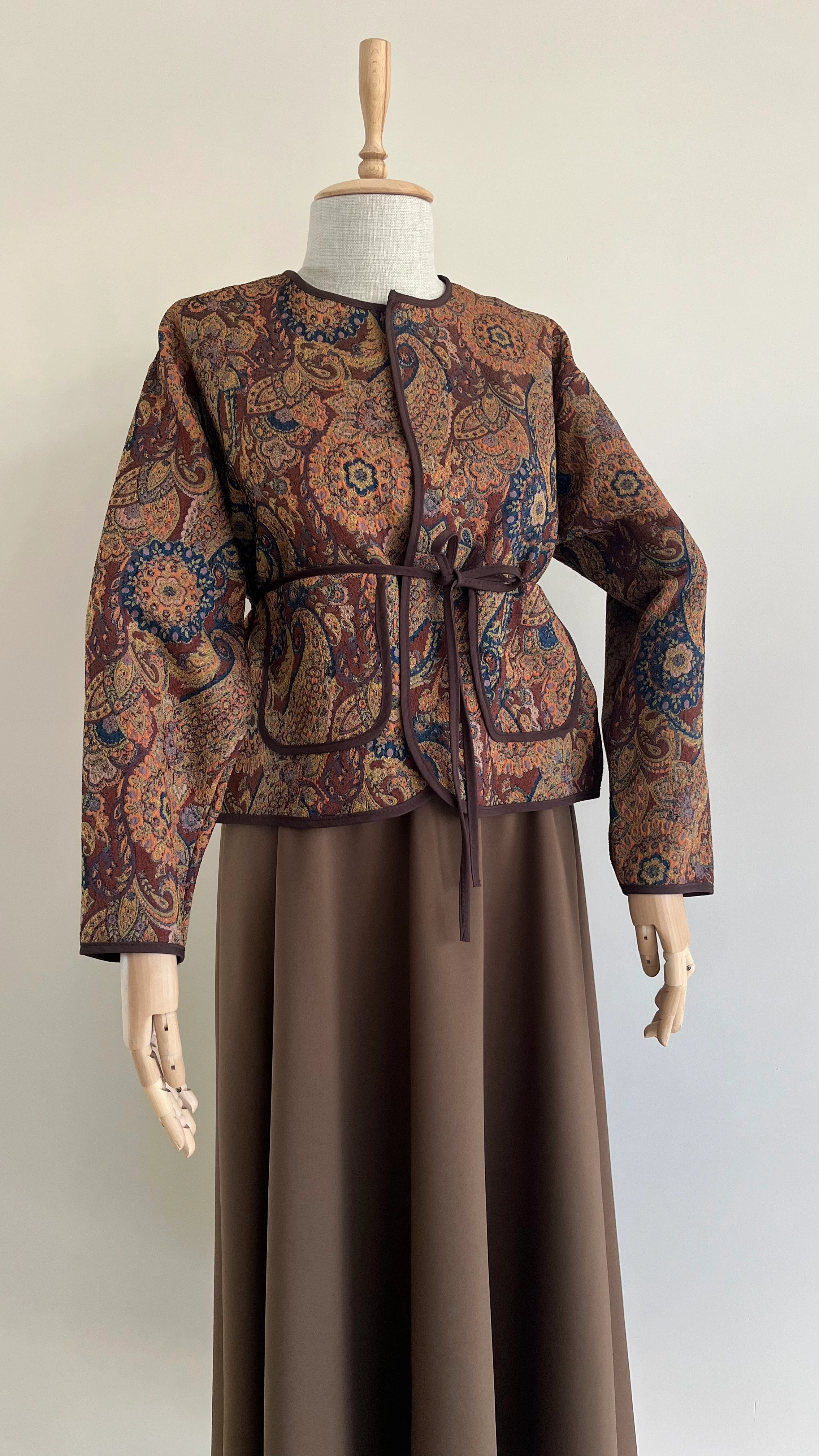 Kahverengi Etnik Desenli Ceket