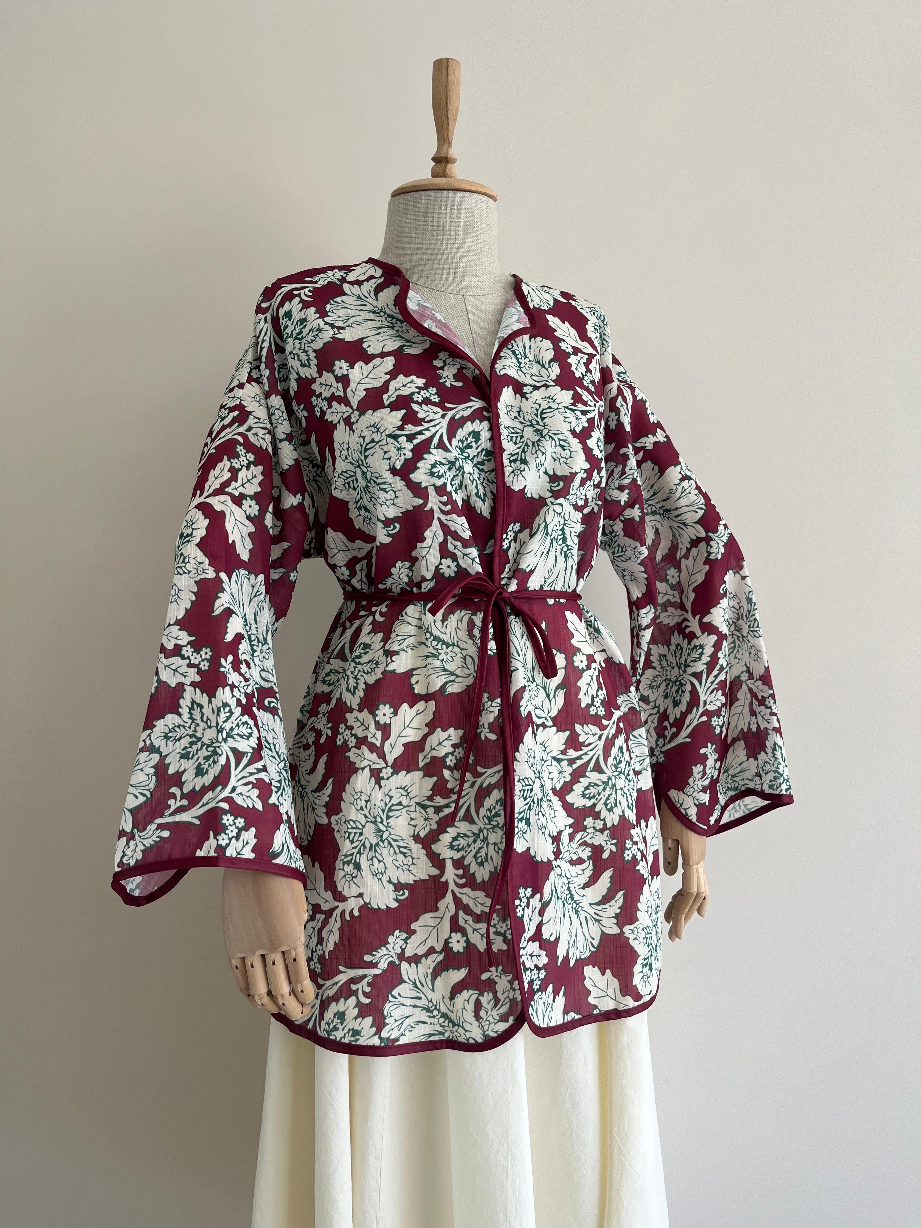 Desenli Keten Kimono