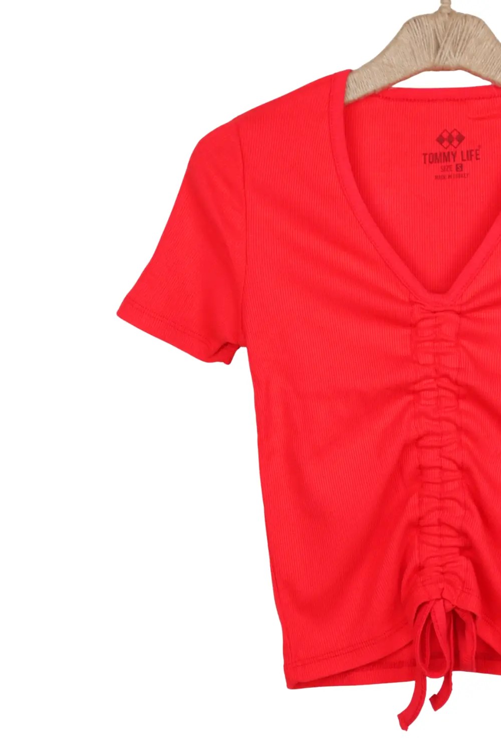 Büzgü Detaylı V Yaka Kadın Crop Top T-Shirt - TYLE20