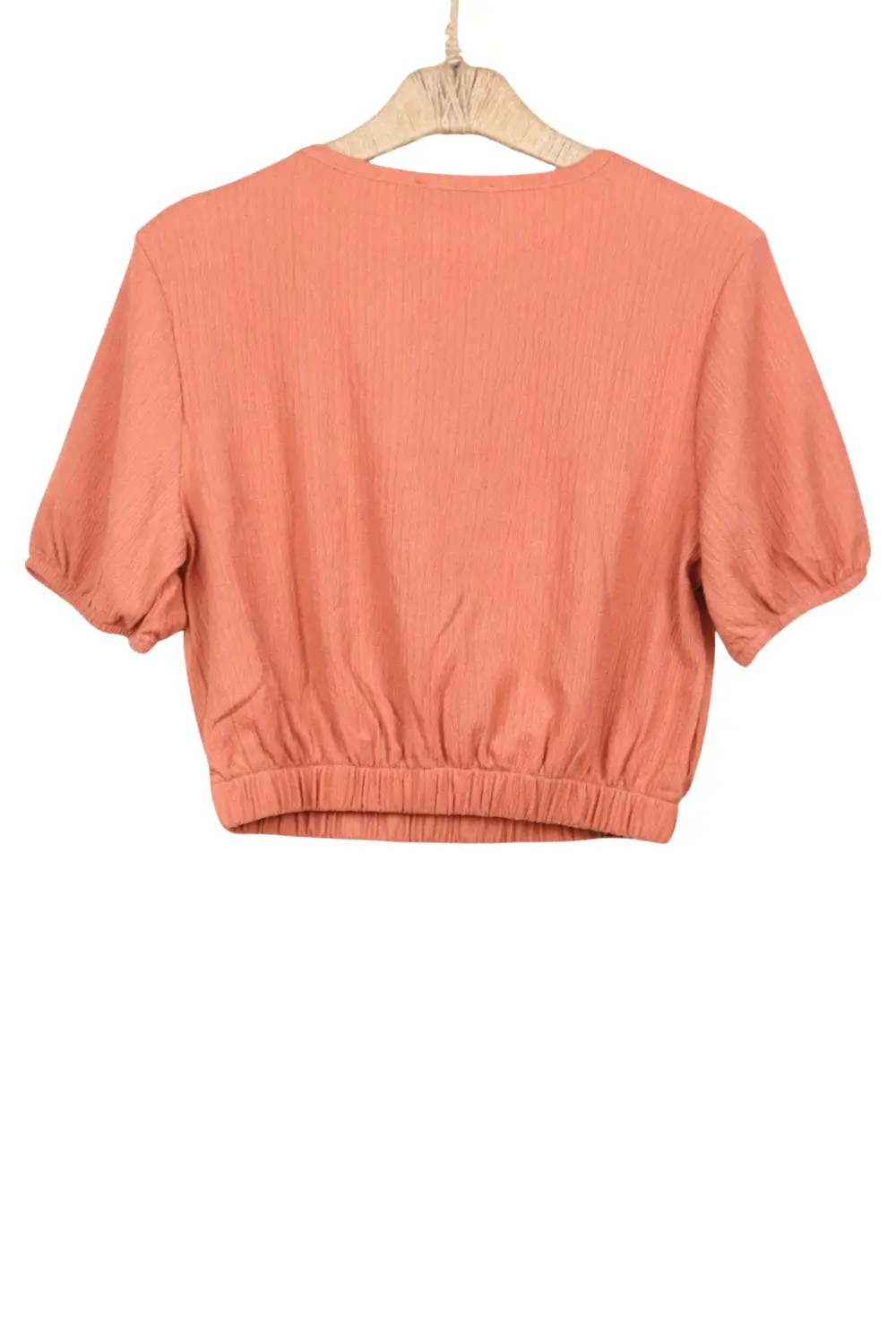 Balon Kol O Yaka Beli Lastikli Kadın Crop Top T-Shirt - TYLE23