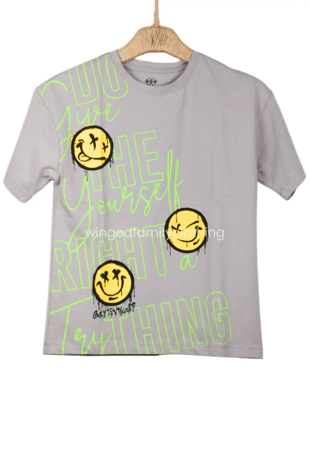 Oversize Emoji Baskılı O Yaka Düşük Omuz Kız Çocuk T-Shirt - TYLE34
