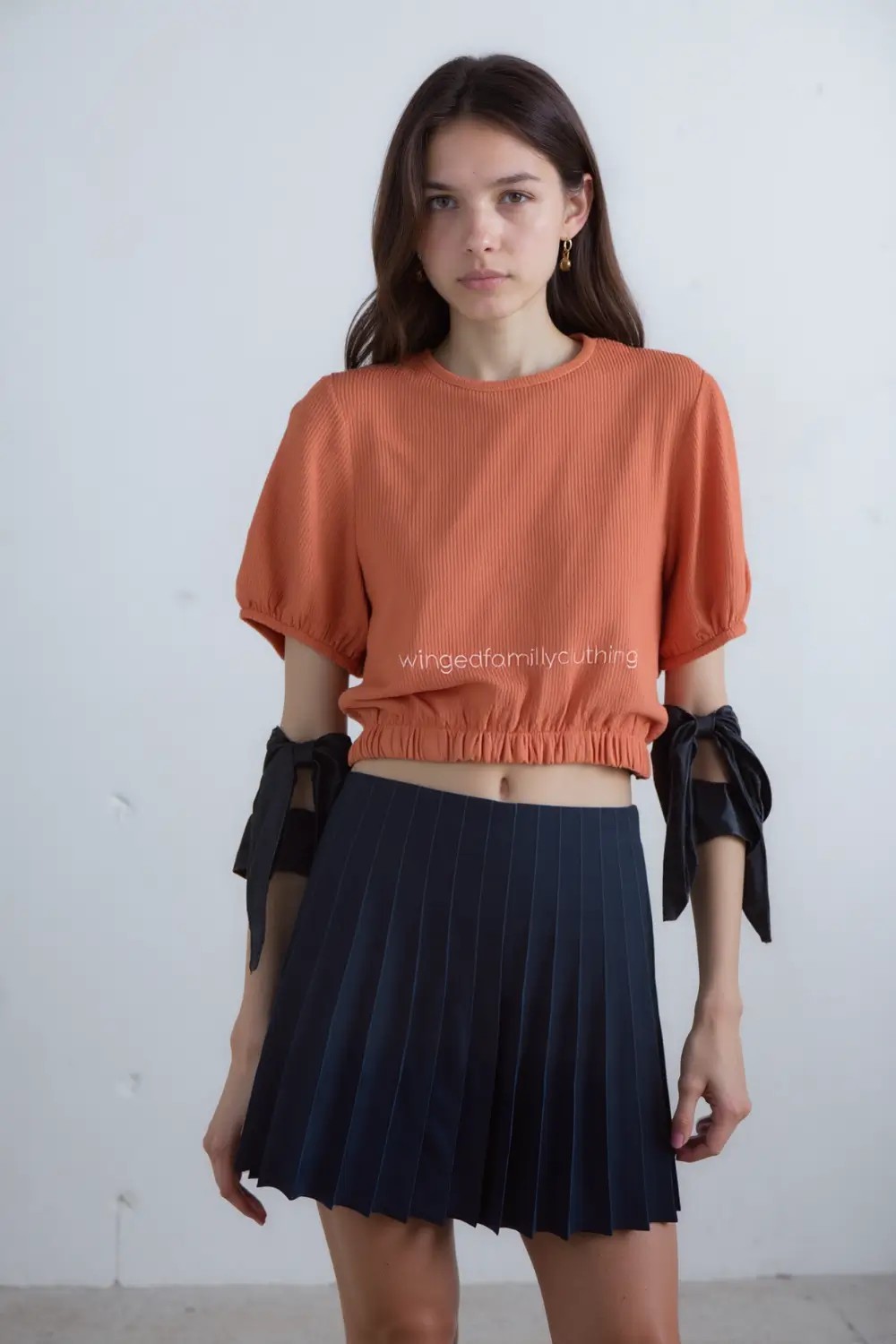 Balon Kol O Yaka Beli Lastikli Kadın Crop Top T-Shirt - TYLE23
