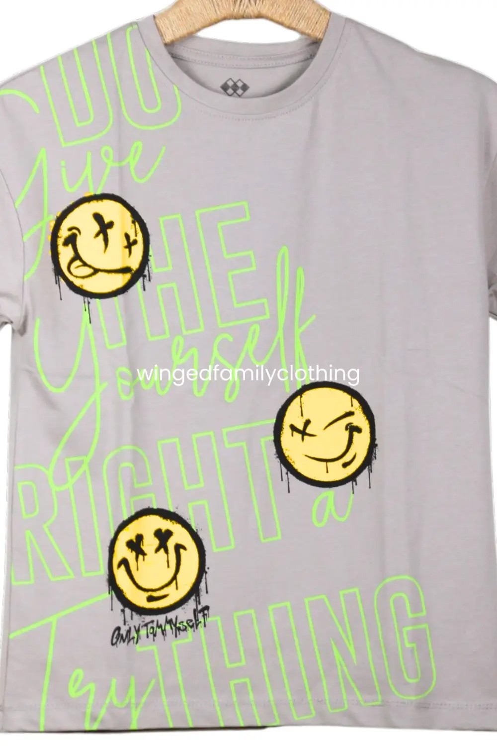 Oversize Emoji Baskılı O Yaka Düşük Omuz Kız Çocuk T-Shirt - TYLE34