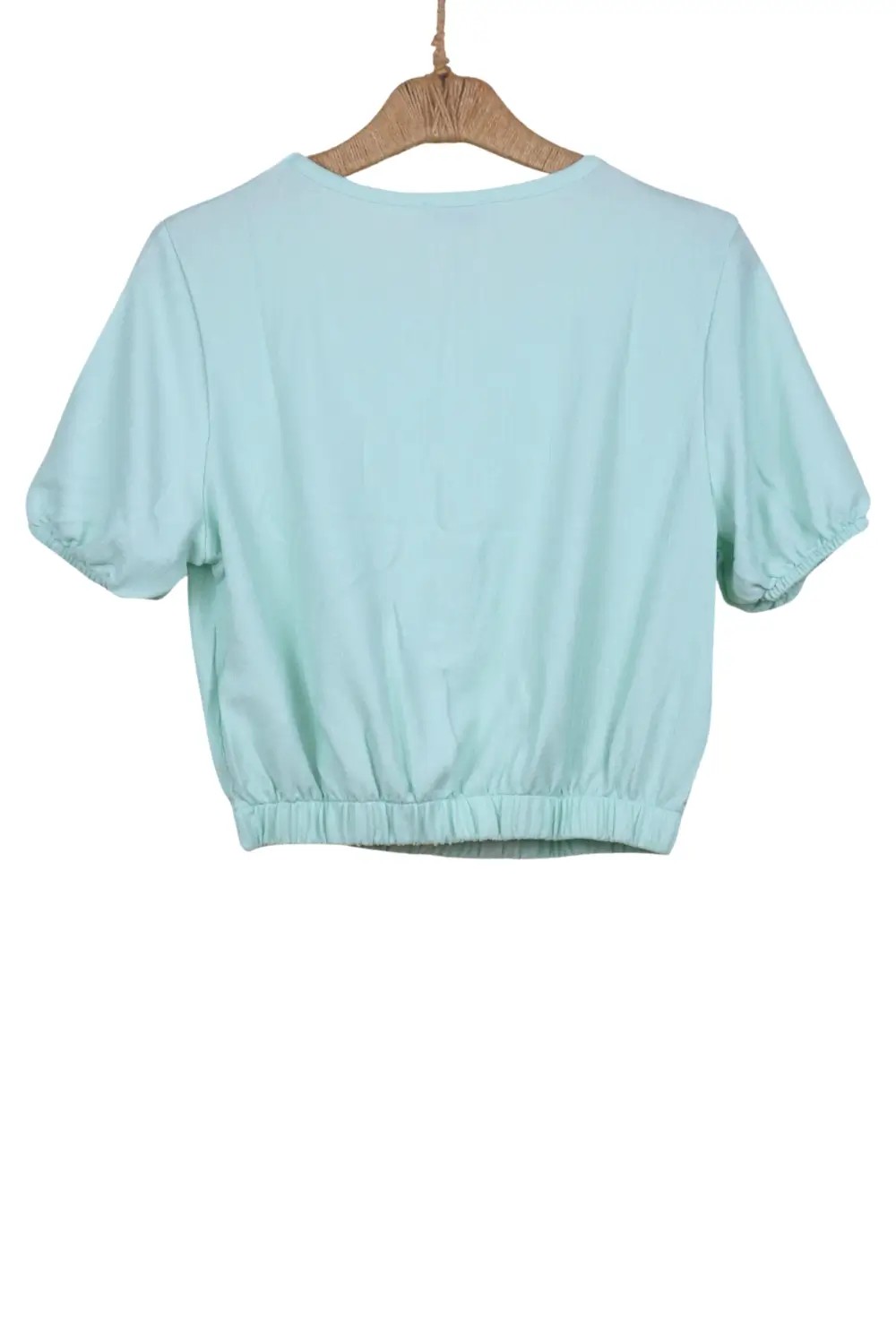 Balon Kol O Yaka Beli Lastikli Kadın Crop Top T-Shirt - TYLE22