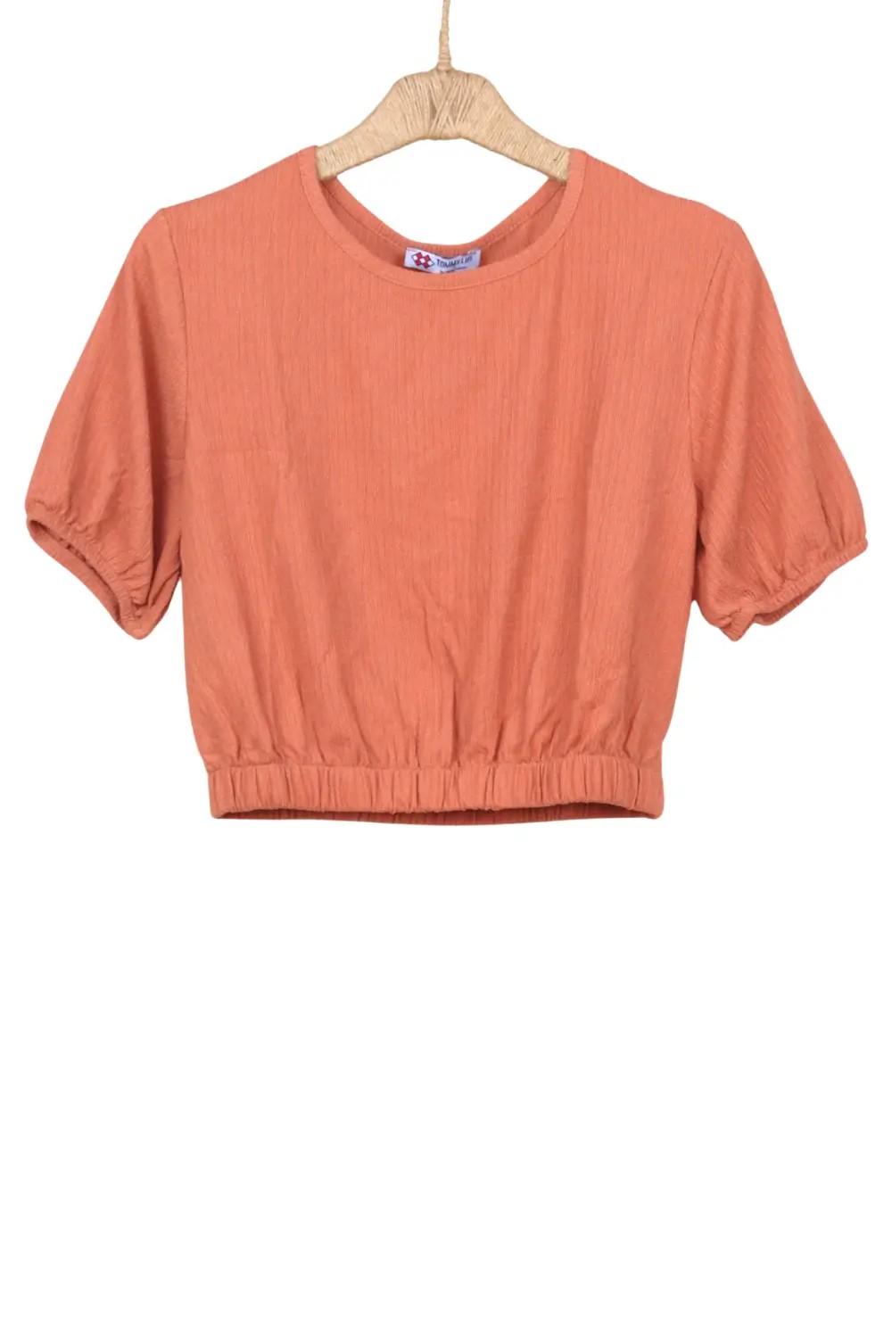 Balon Kol O Yaka Beli Lastikli Kadın Crop Top T-Shirt - TYLE23