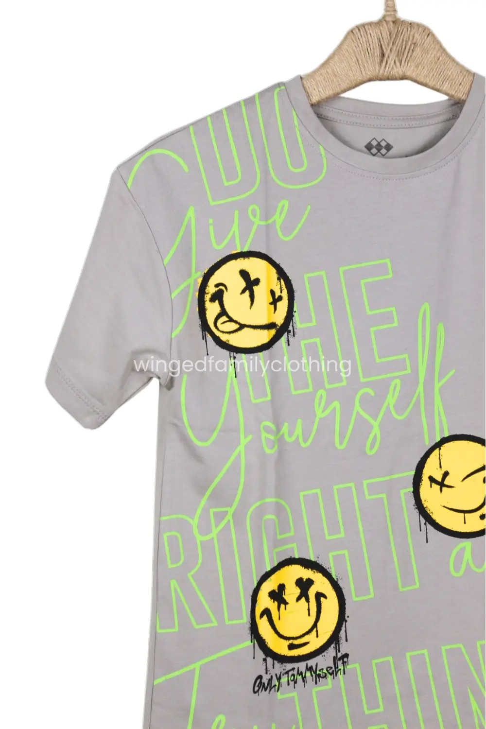 Oversize Emoji Baskılı O Yaka Düşük Omuz Kız Çocuk T-Shirt - TYLE34